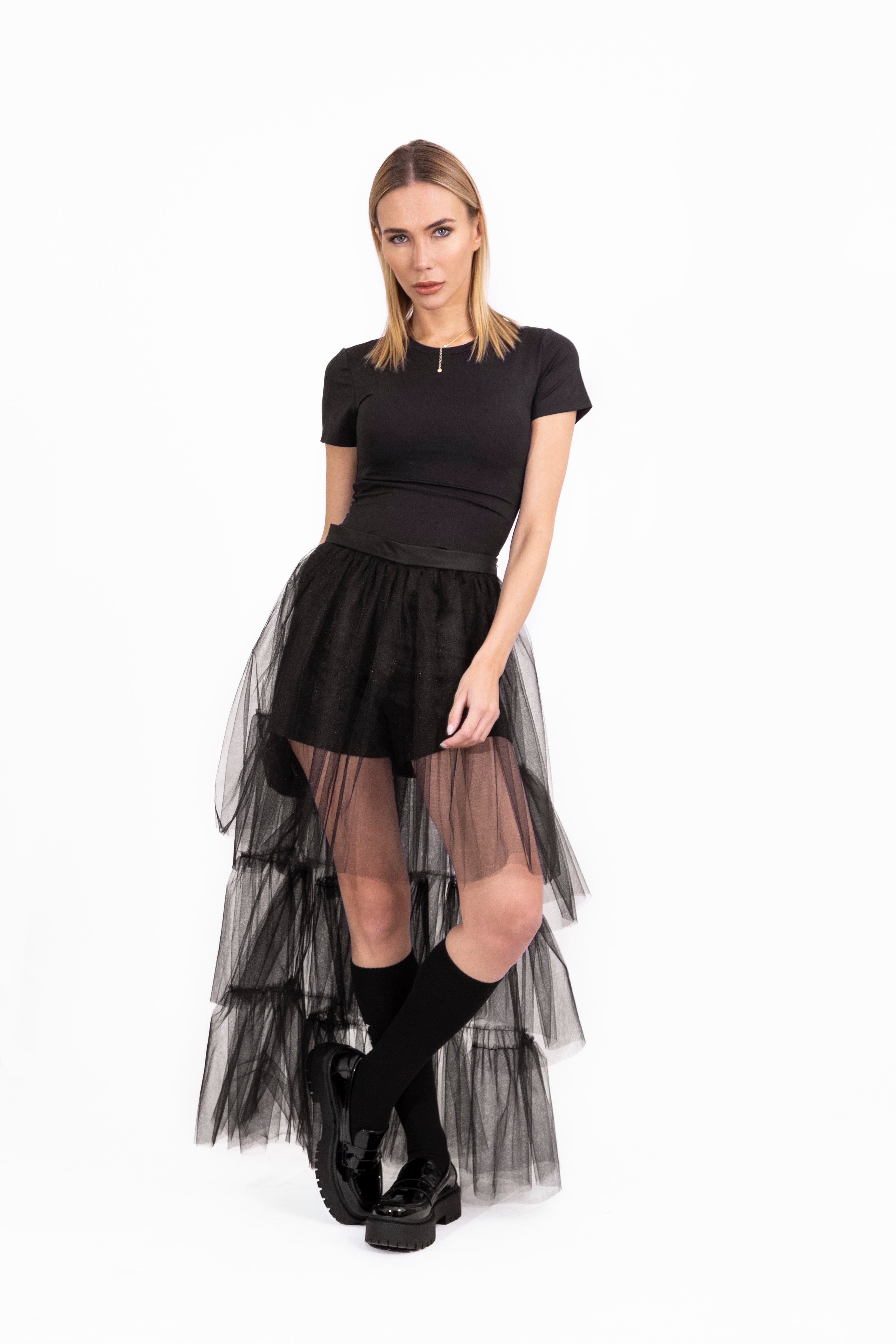 Cotton Shorts with Tulle Skirt