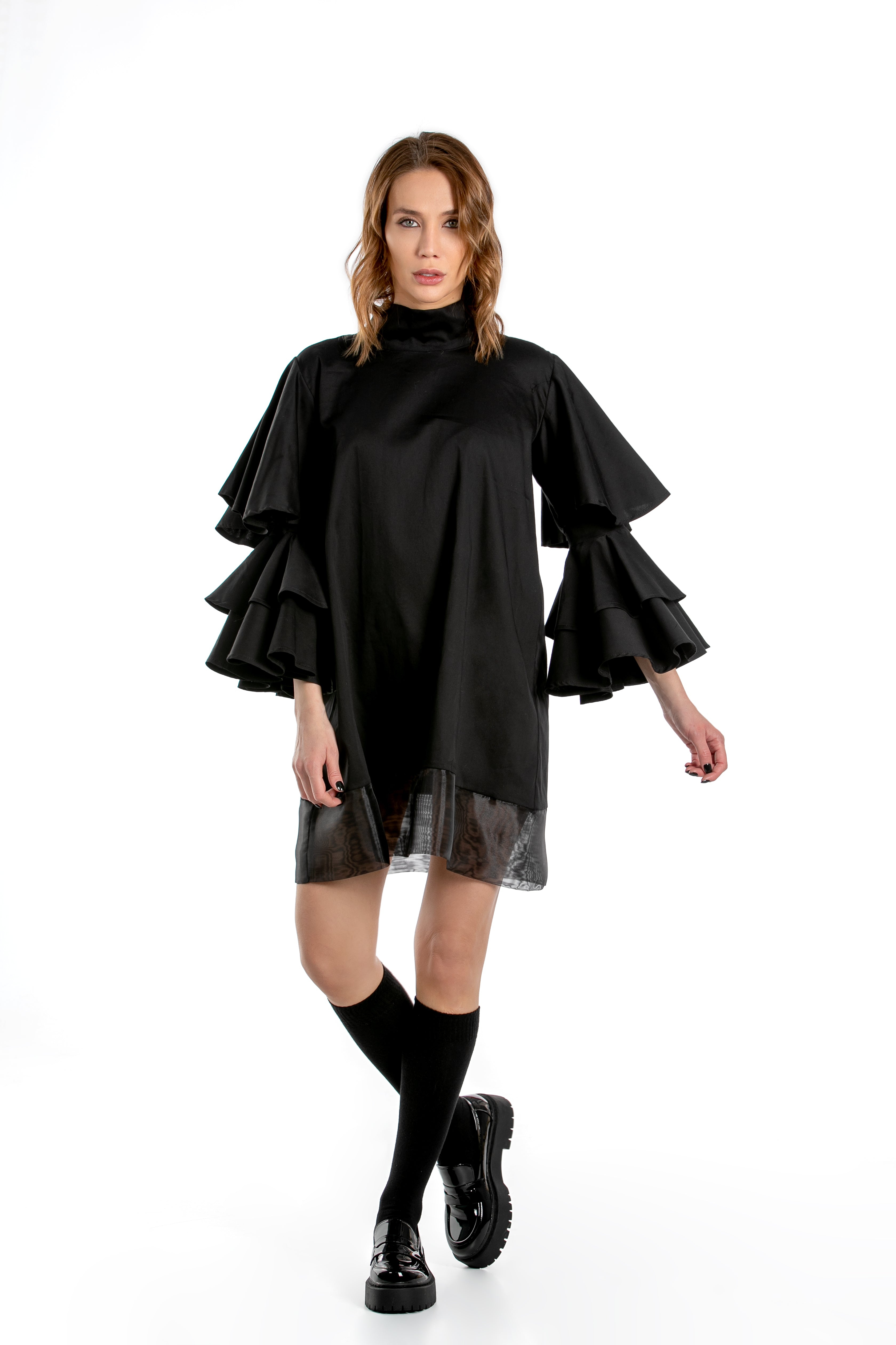 Short Turtleneck Dress With Chiffon Detail