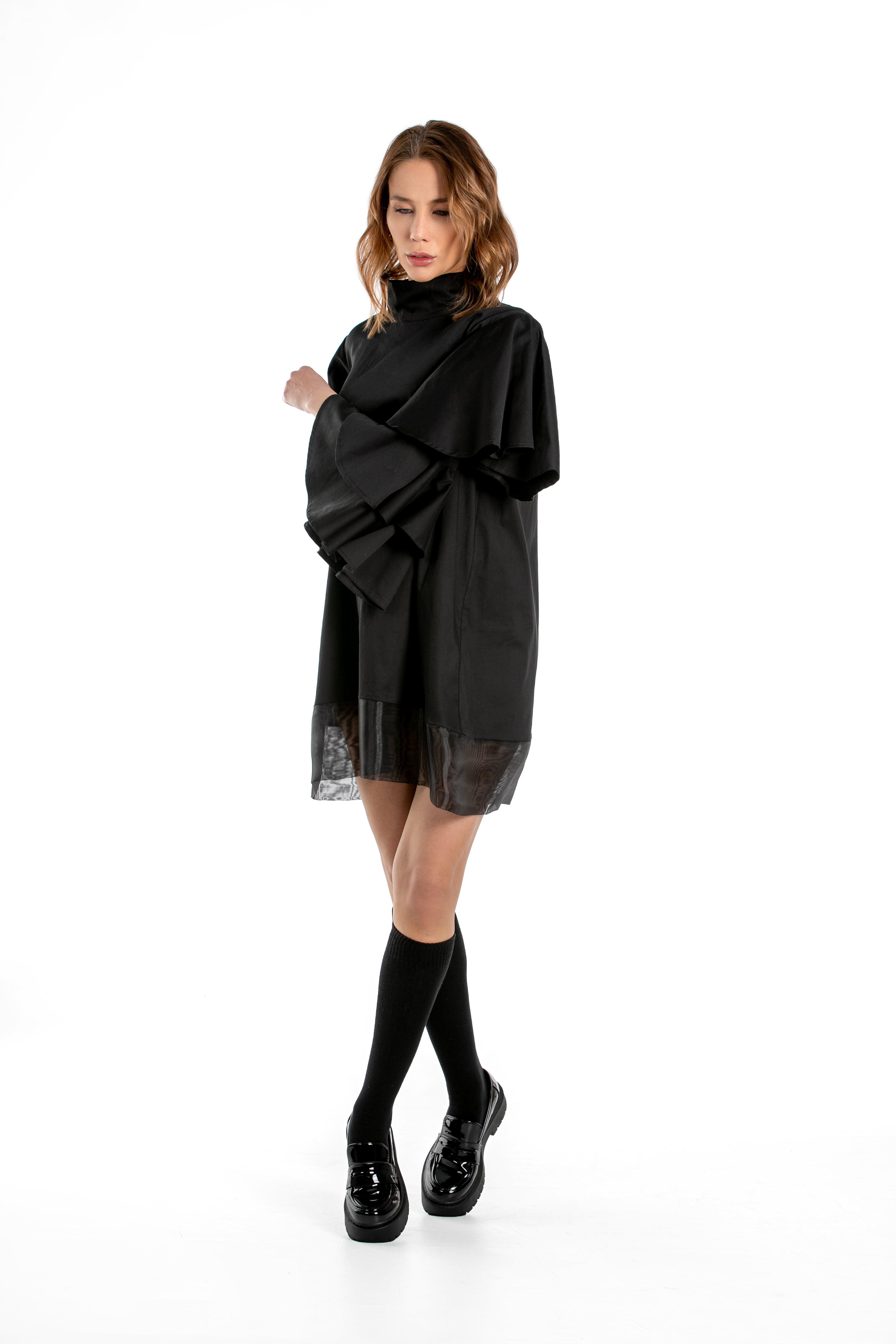 Short Turtleneck Dress With Chiffon Detail