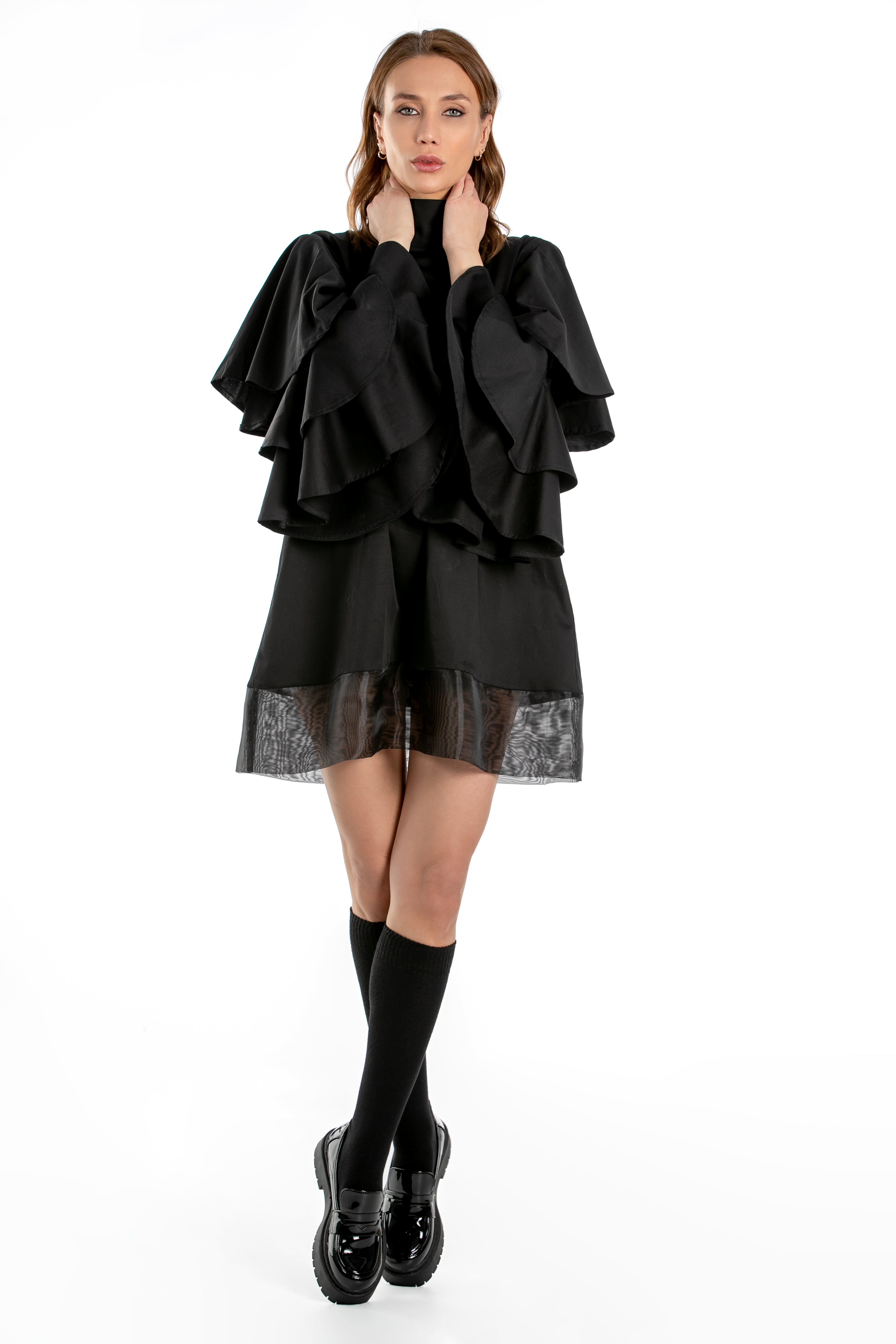 Short Turtleneck Dress With Chiffon Detail