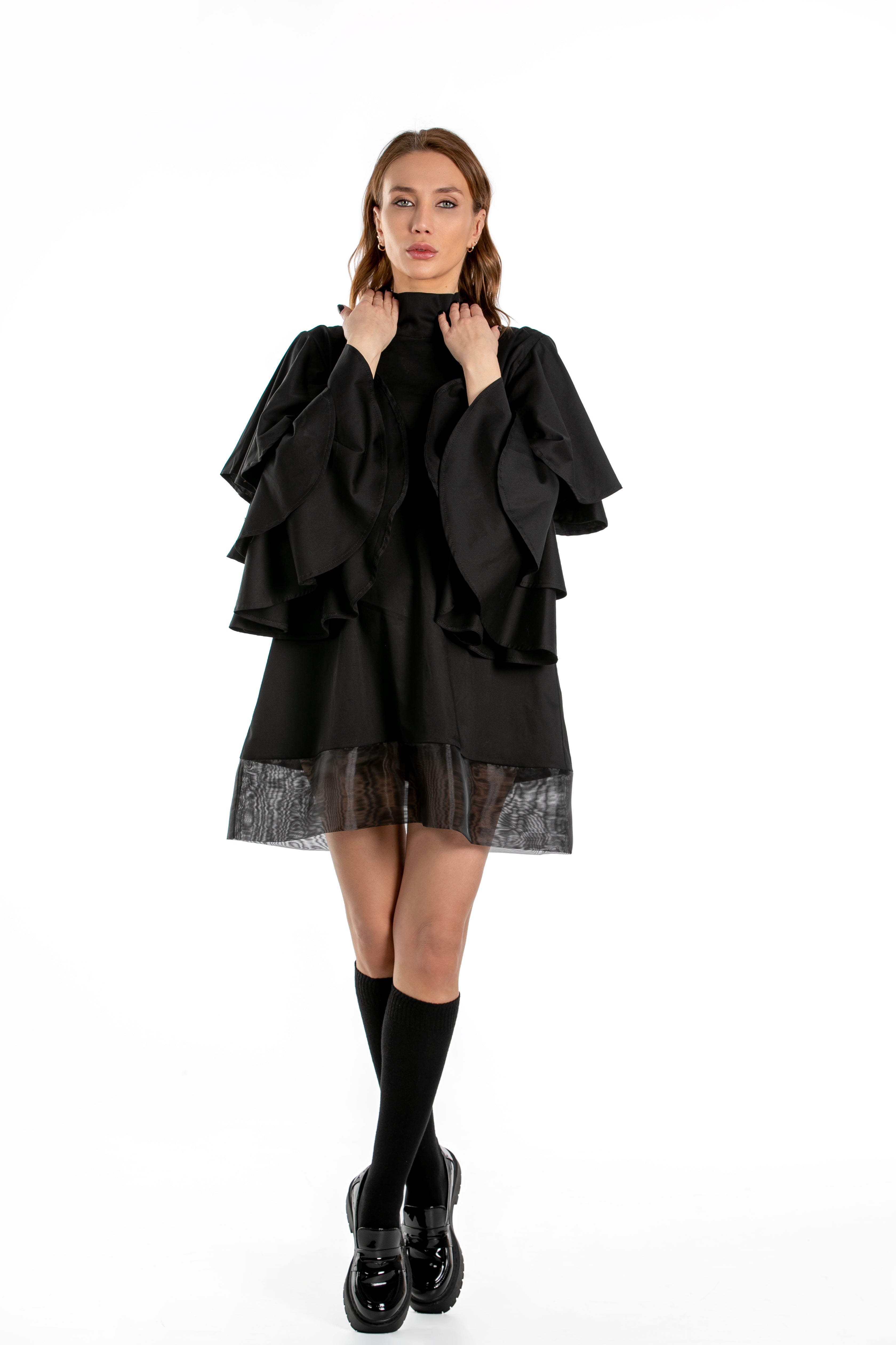 Short Turtleneck Dress With Chiffon Detail