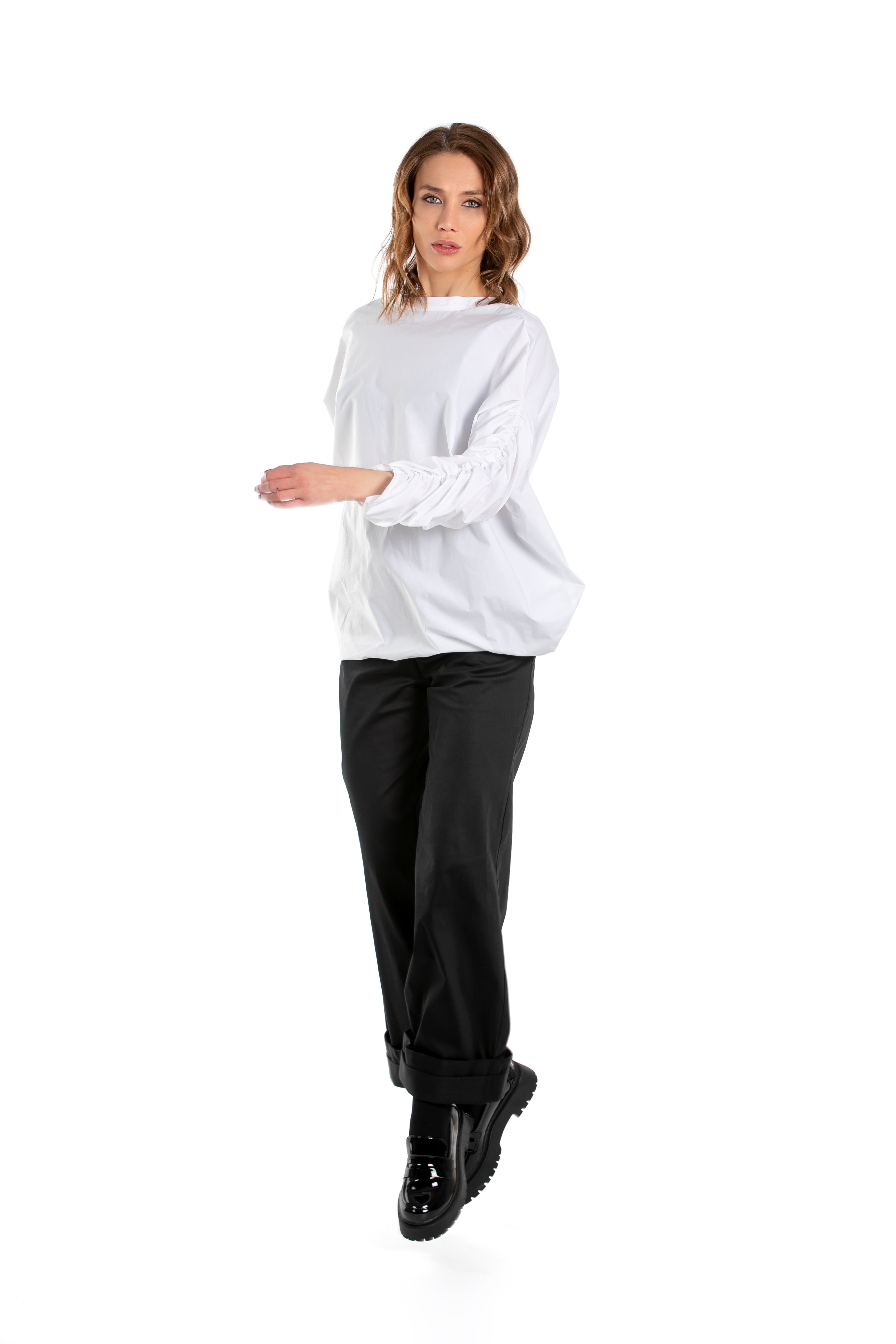 Gathered Sleeves Shirt With Mock Neck