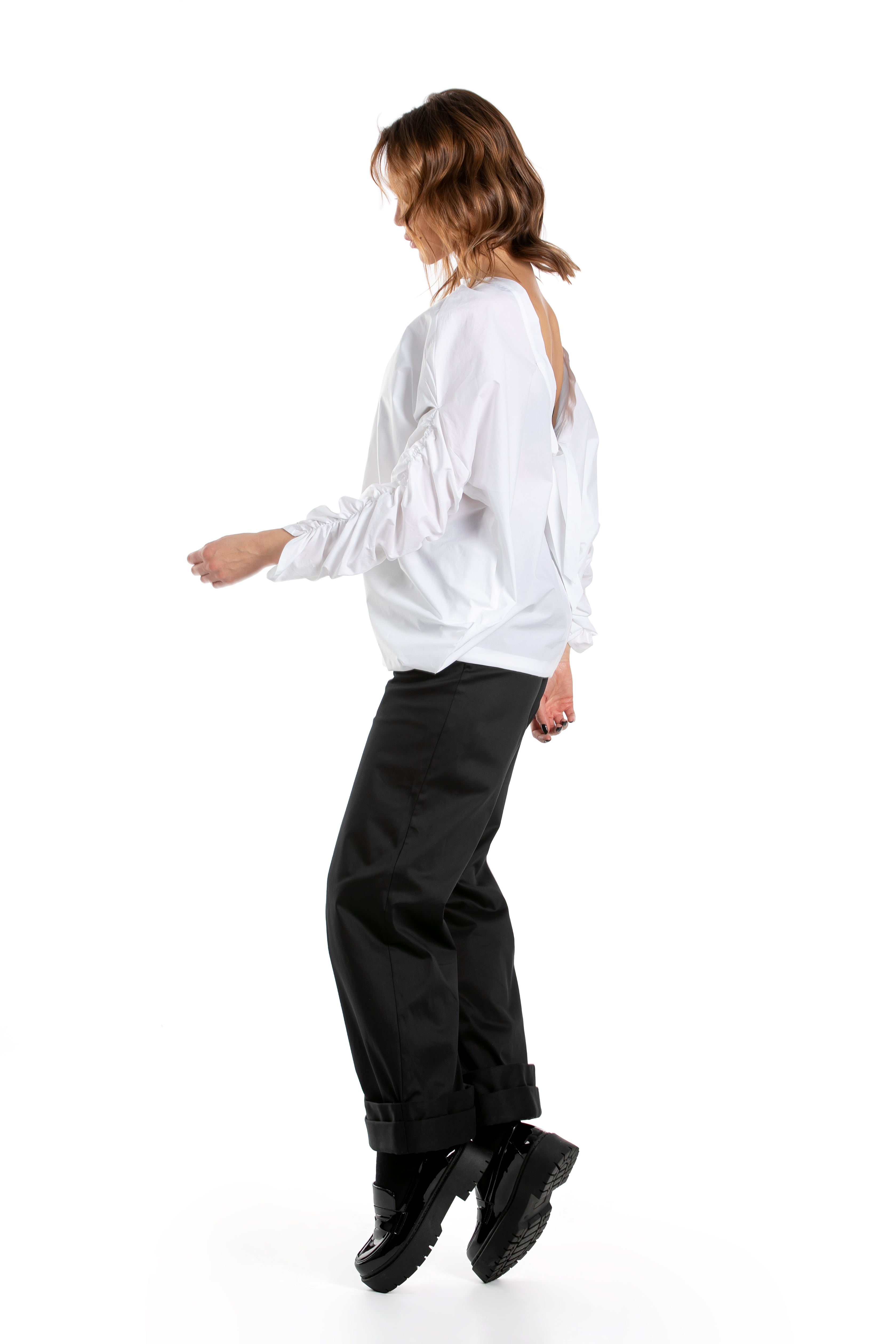 Gathered Sleeves Shirt With Mock Neck