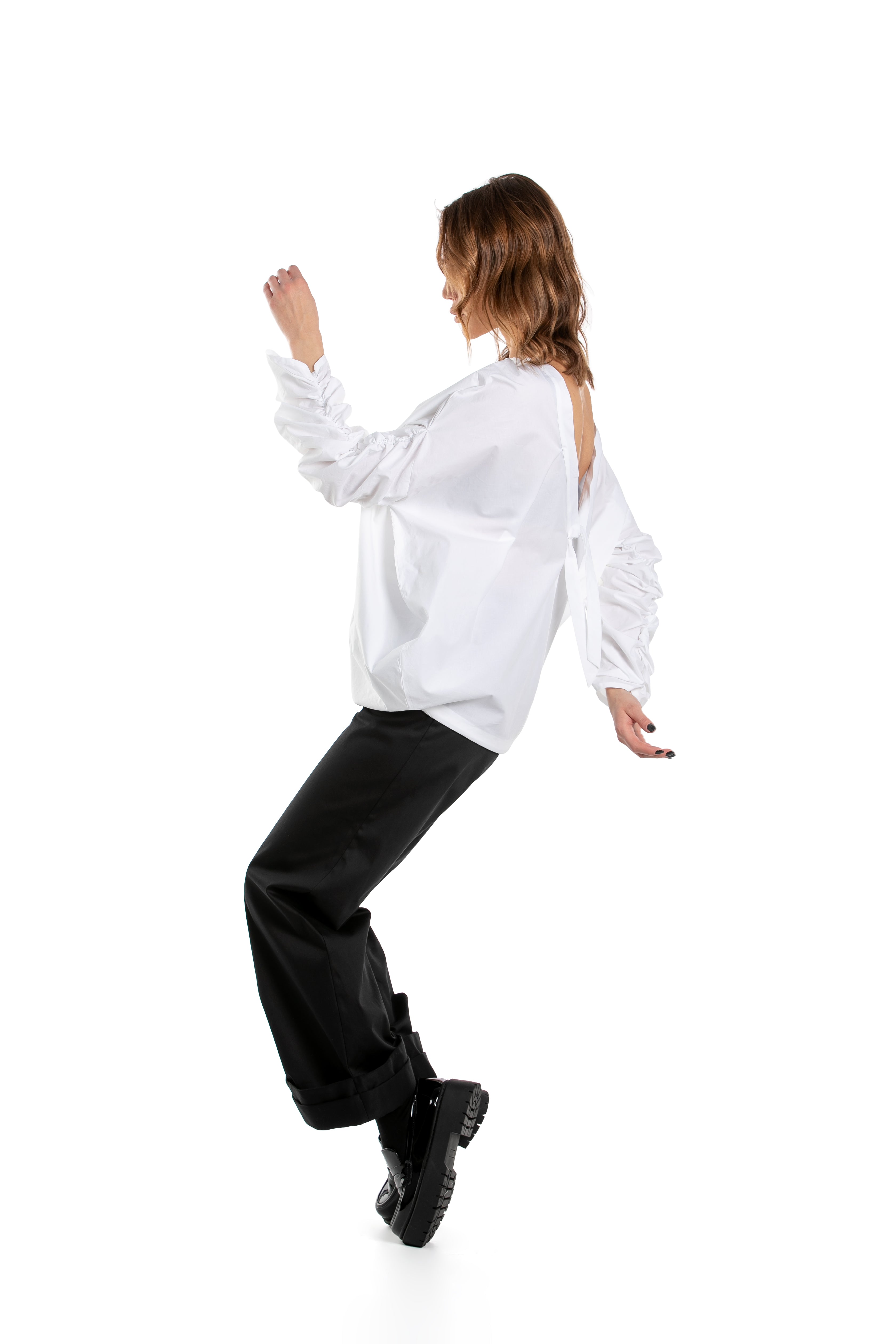 Gathered Sleeves Shirt With Mock Neck