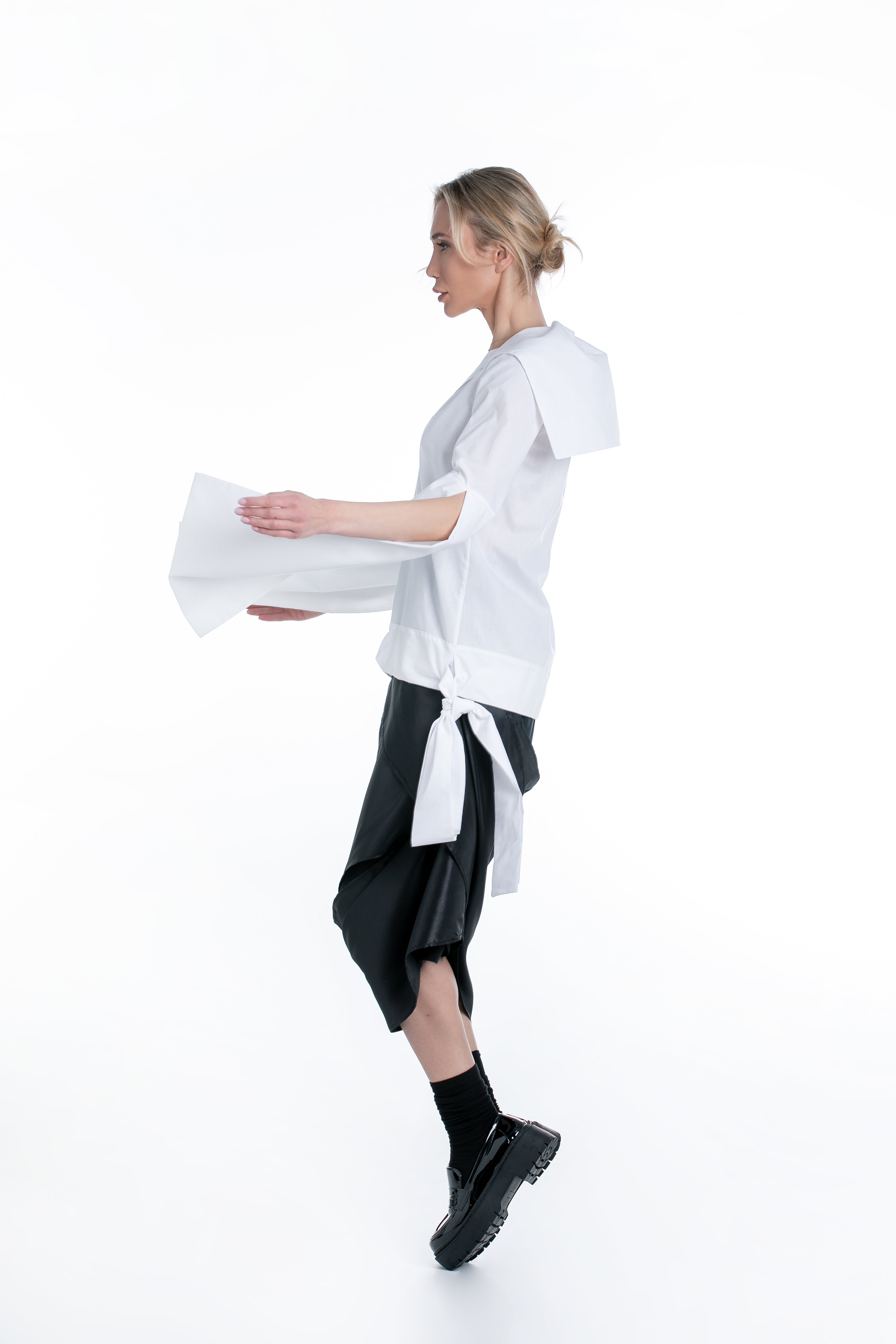 Asymmetrical Midi Skirt with Taffeta Details