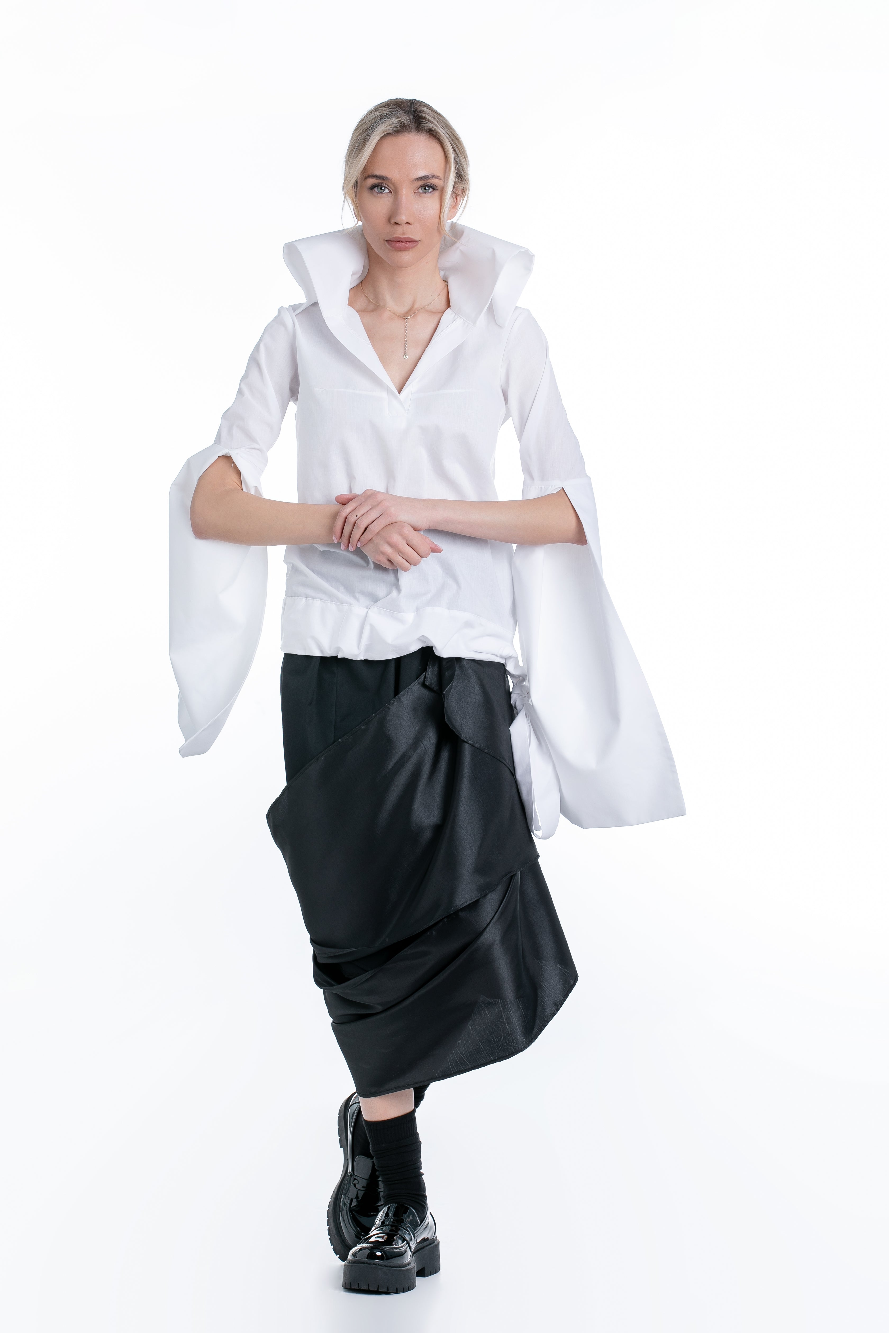 Asymmetrical Midi Skirt with Taffeta Details