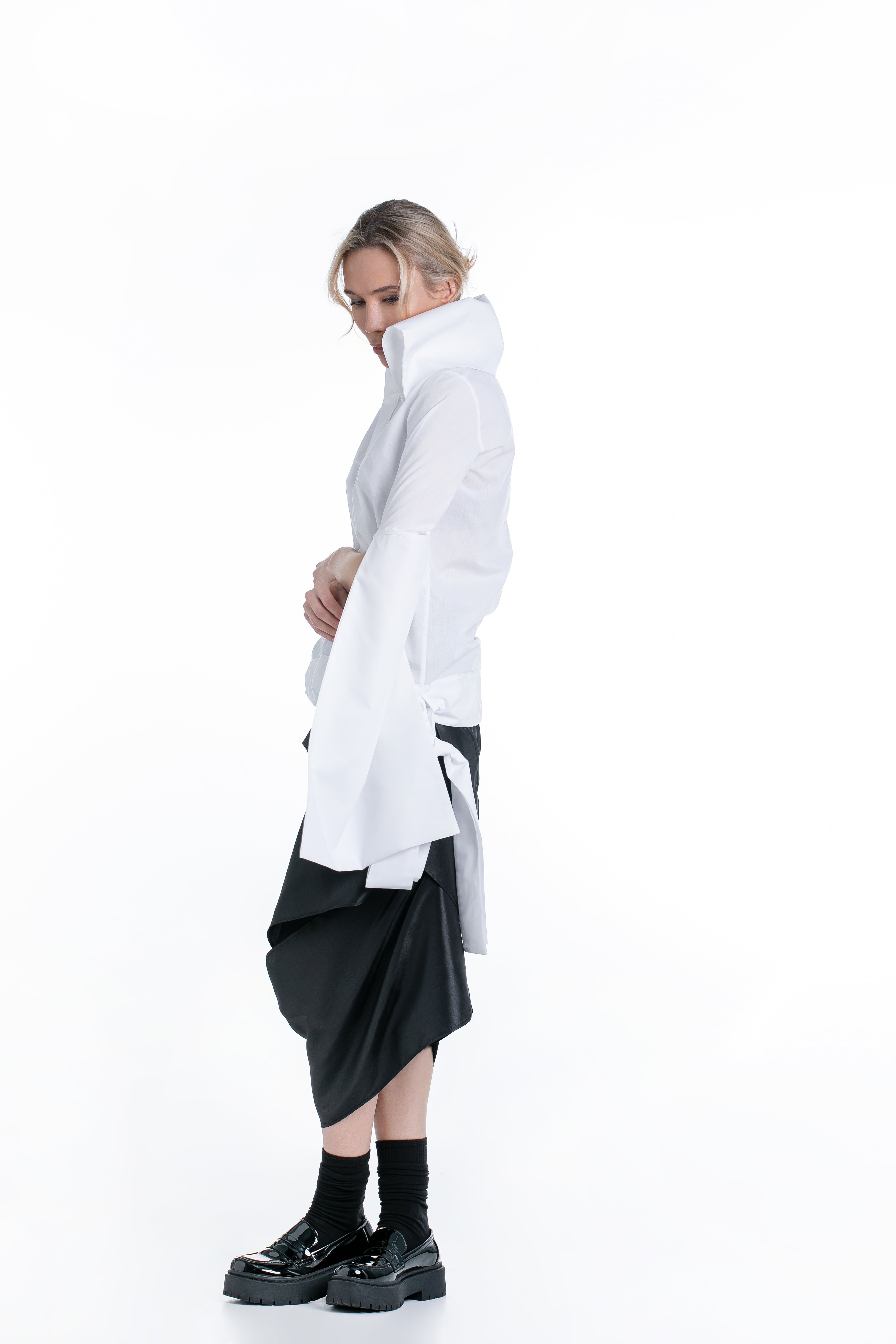 Asymmetrical Midi Skirt with Taffeta Details