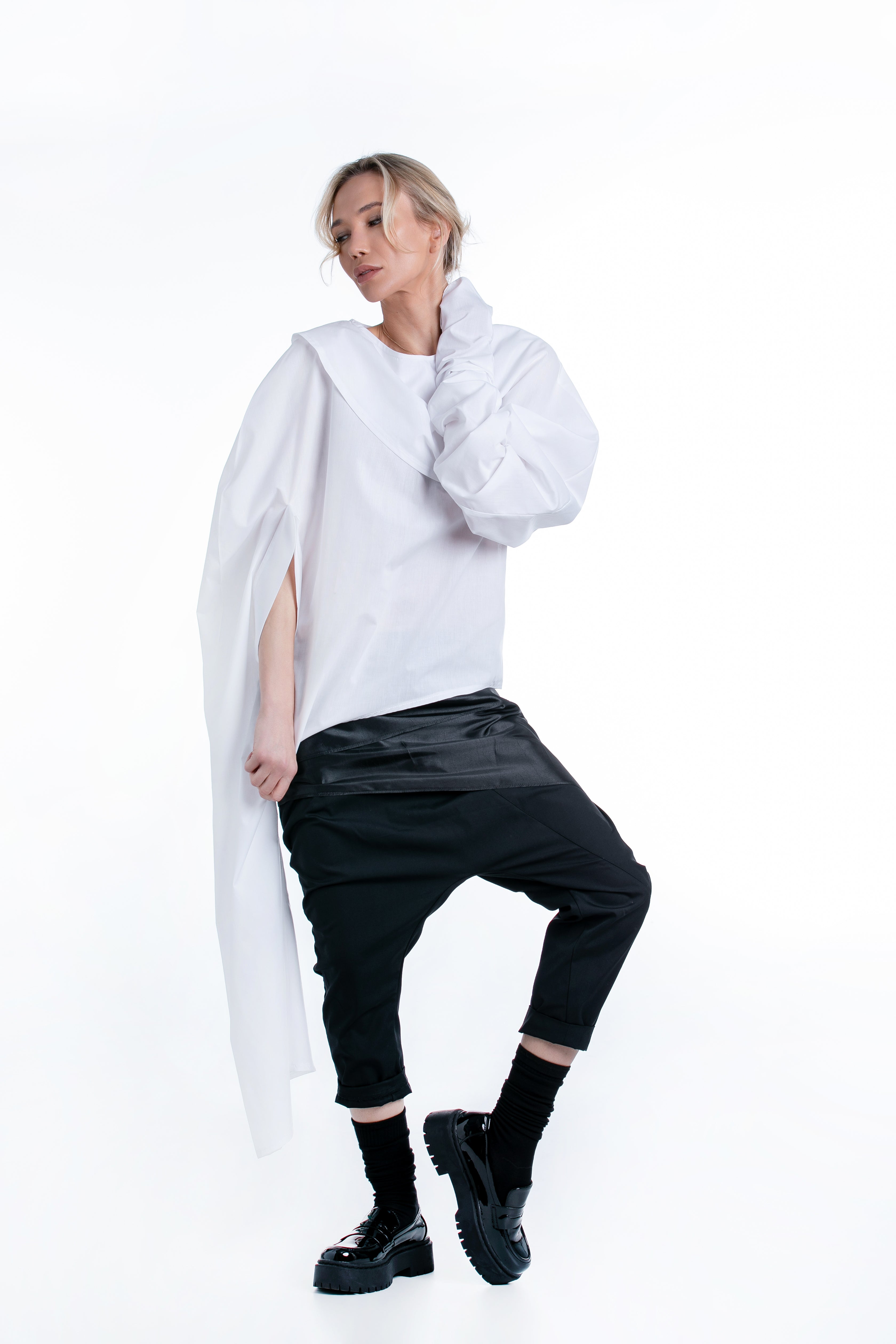 Harem Capri Pants with Wide Taffeta Belts