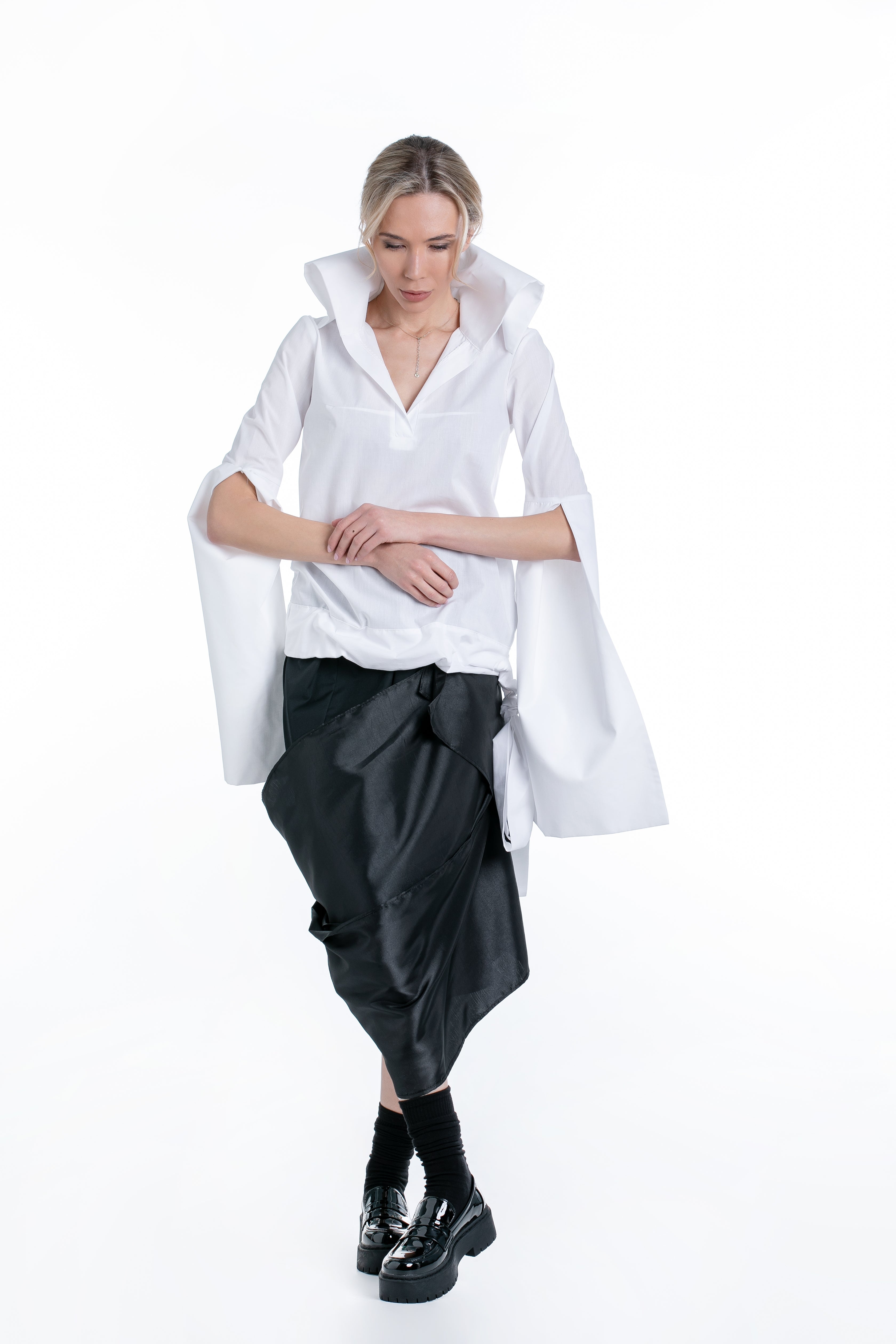 Asymmetrical Midi Skirt with Taffeta Details