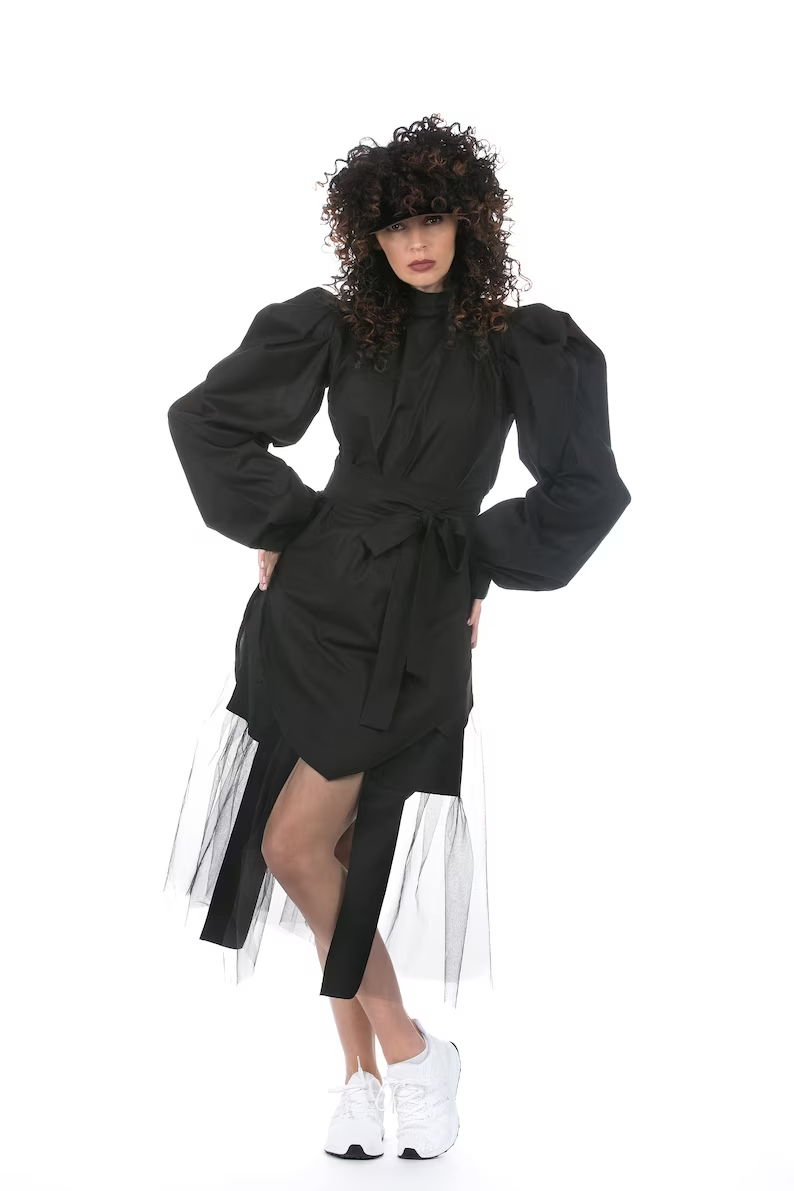 Puff Sleeves Black Top