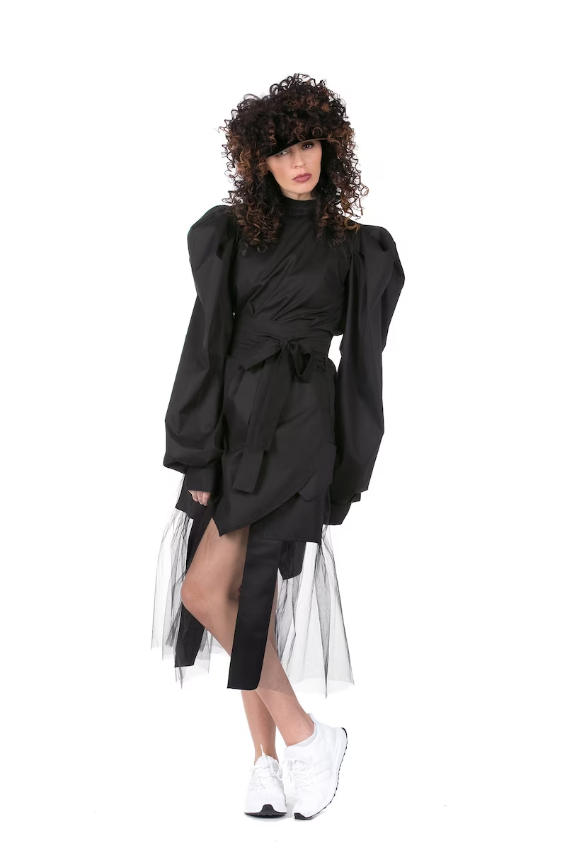 Puff Sleeves Black Top