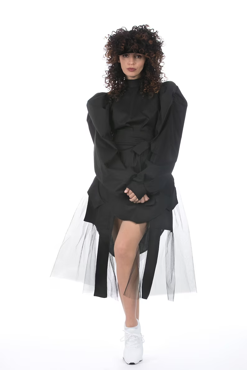 Puff Sleeves Black Top