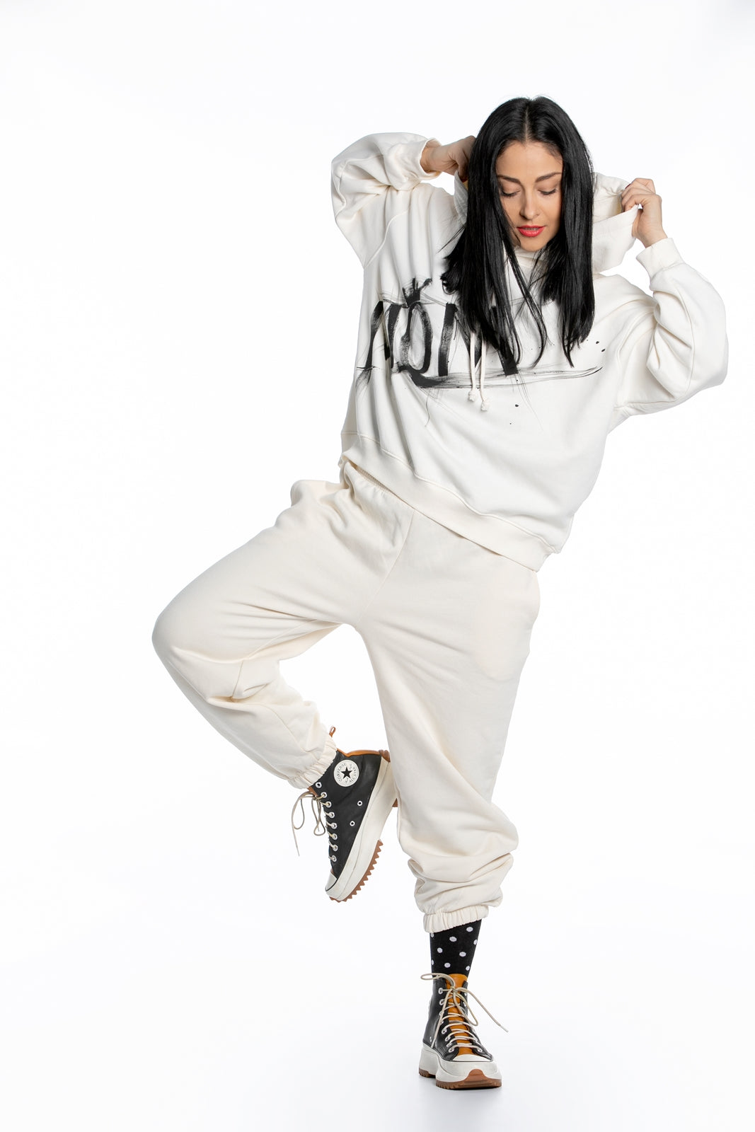 White Hoodie and Pants Matching Set