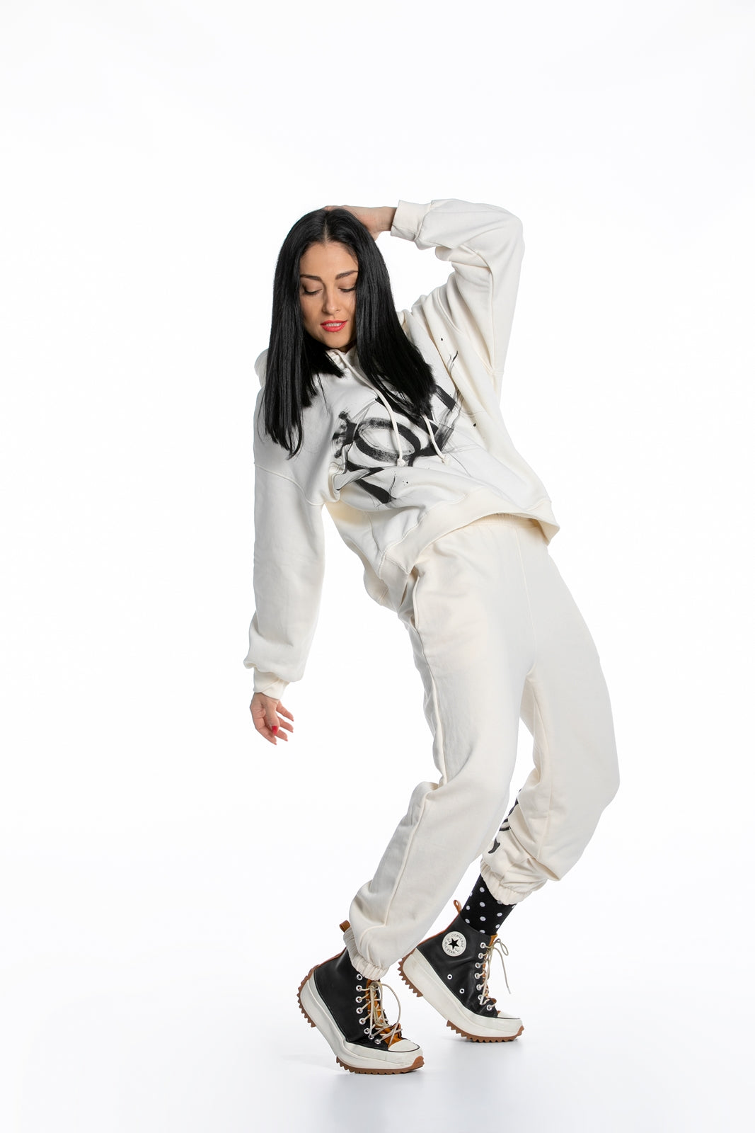 White Hoodie and Pants Matching Set