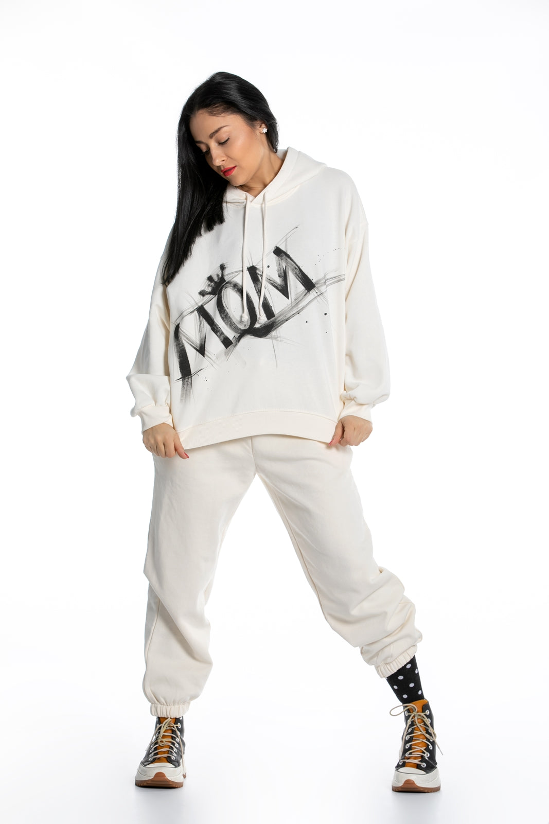 White Hoodie and Pants Matching Set