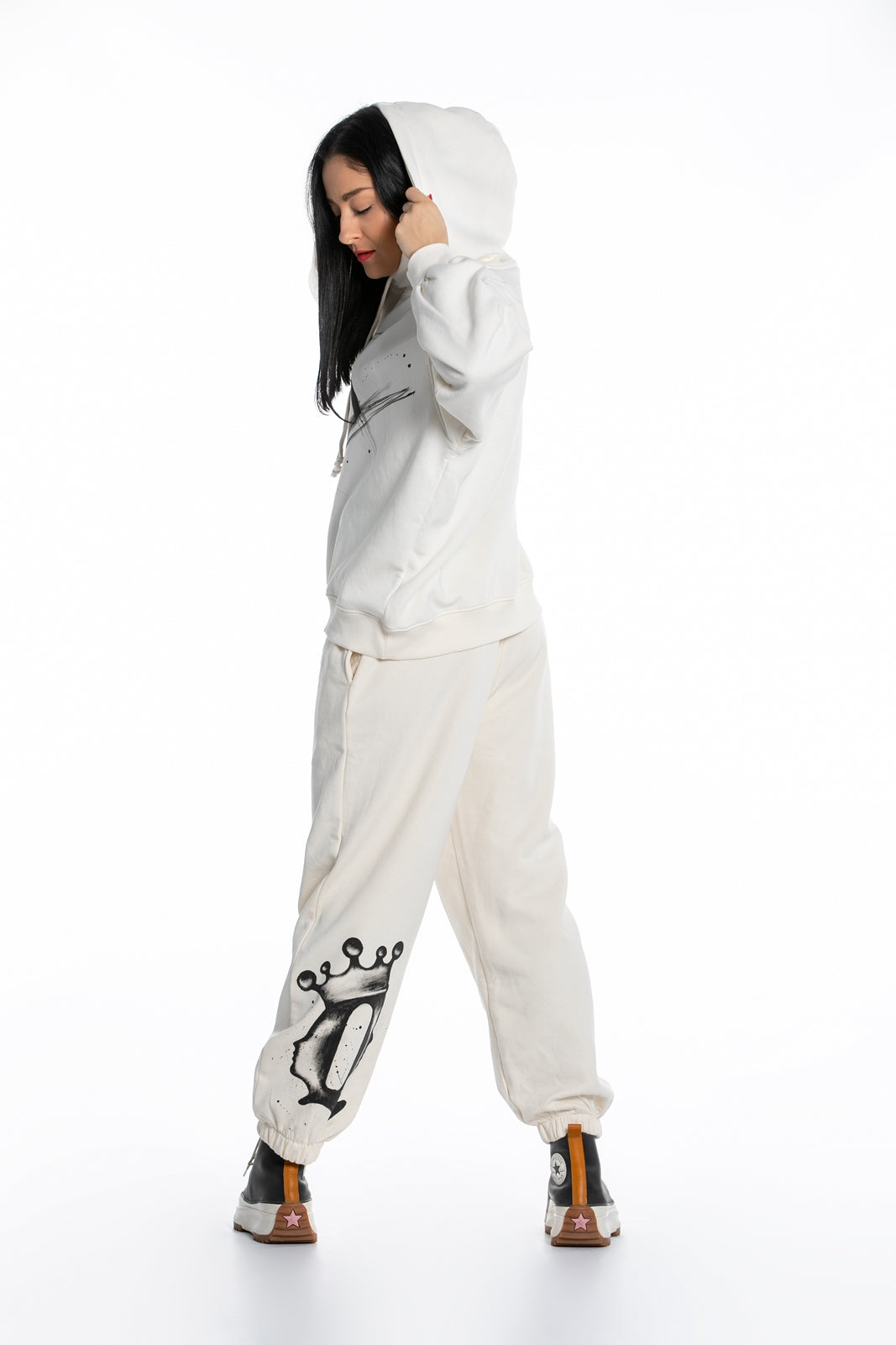 White Hoodie and Pants Matching Set