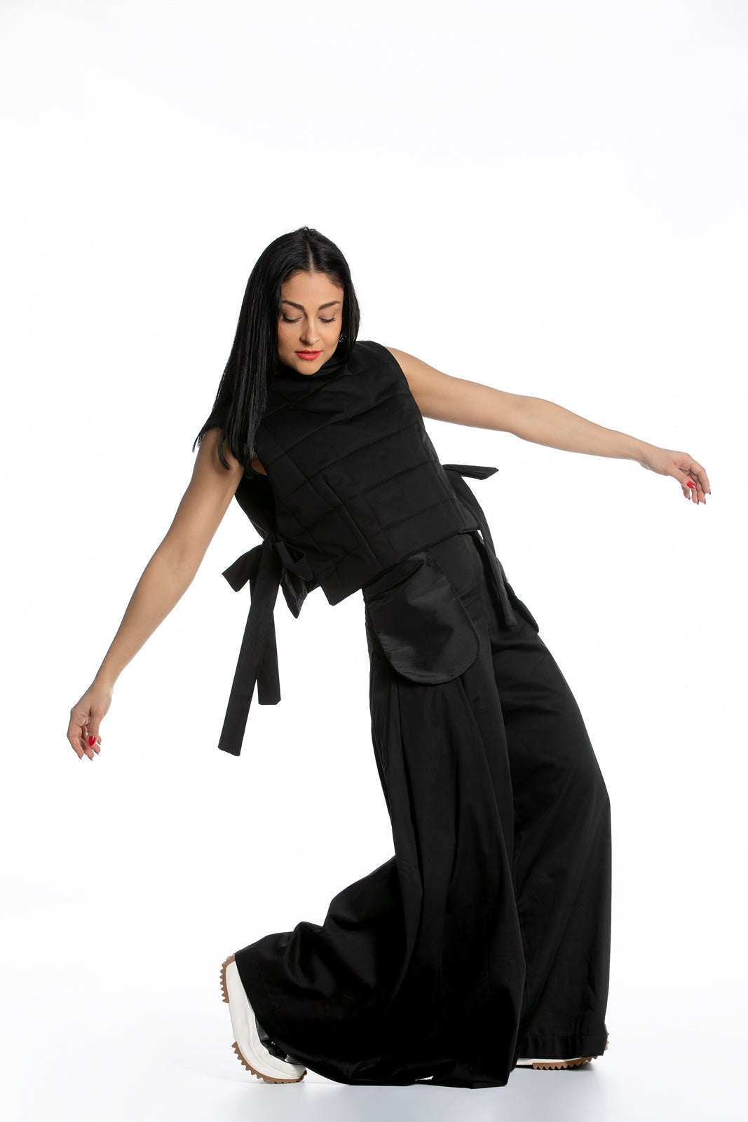 Black Deconstructed Top with Side Ribbons
