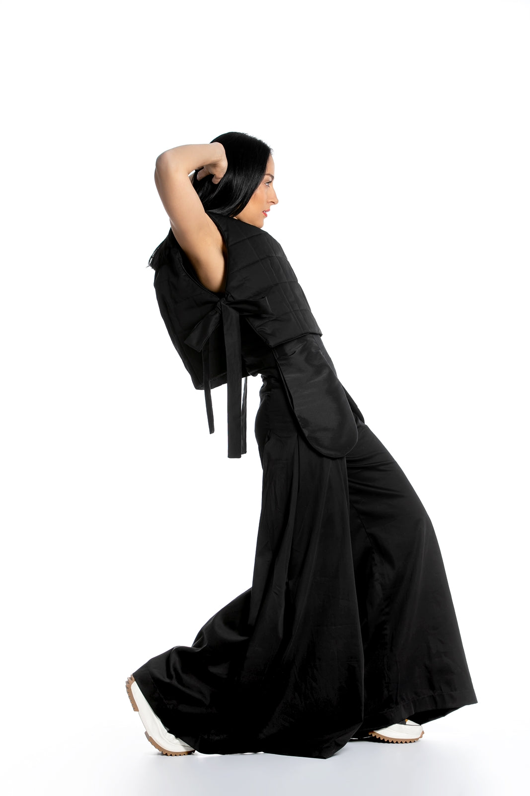 Black Deconstructed Top with Side Ribbons