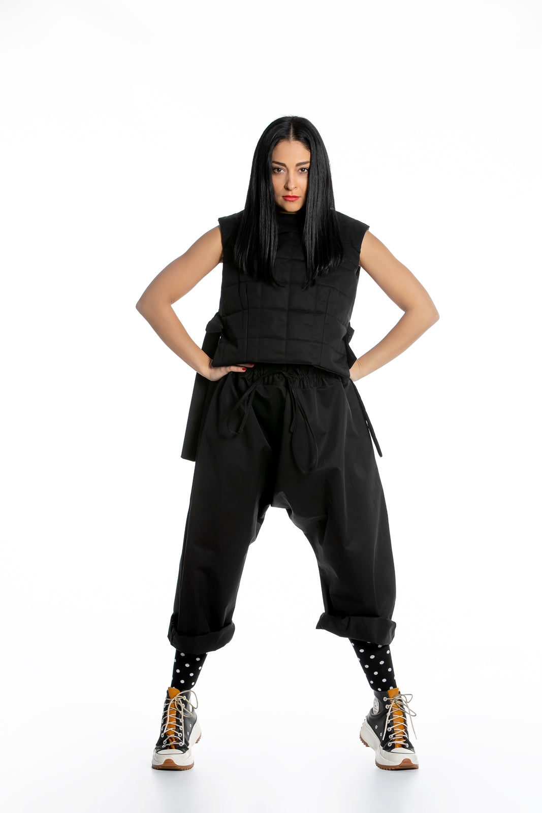 Black Deconstructed Top with Side Ribbons