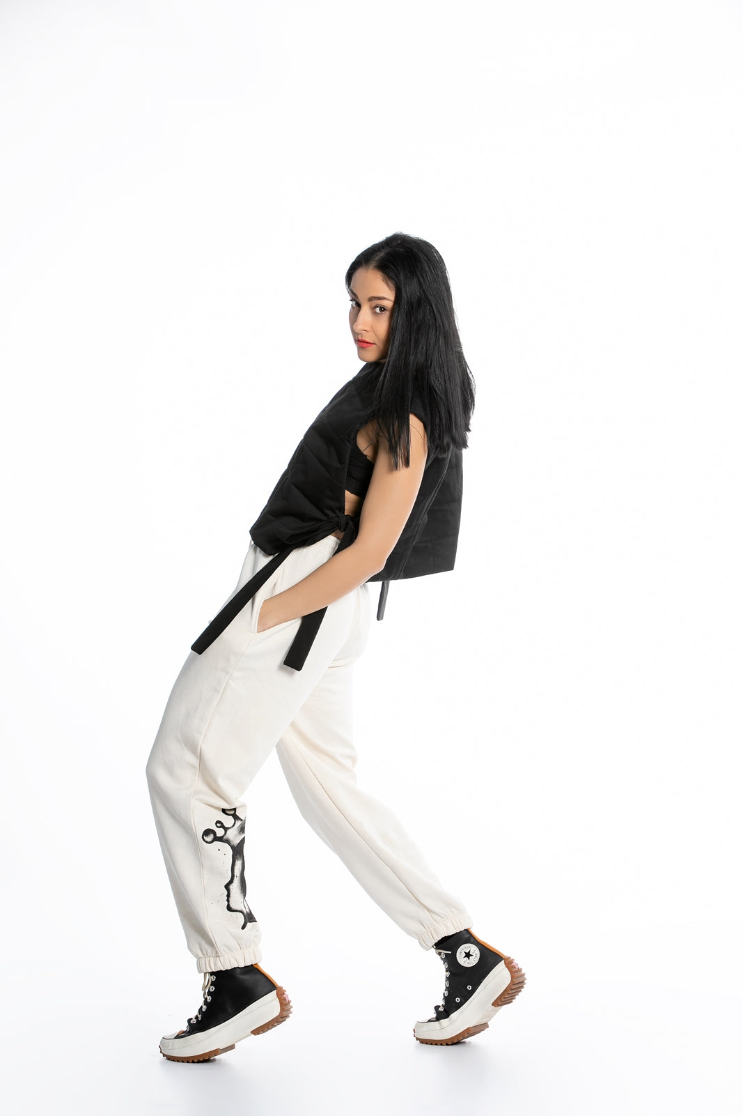 White Pants with MariaQueenMaria Logo