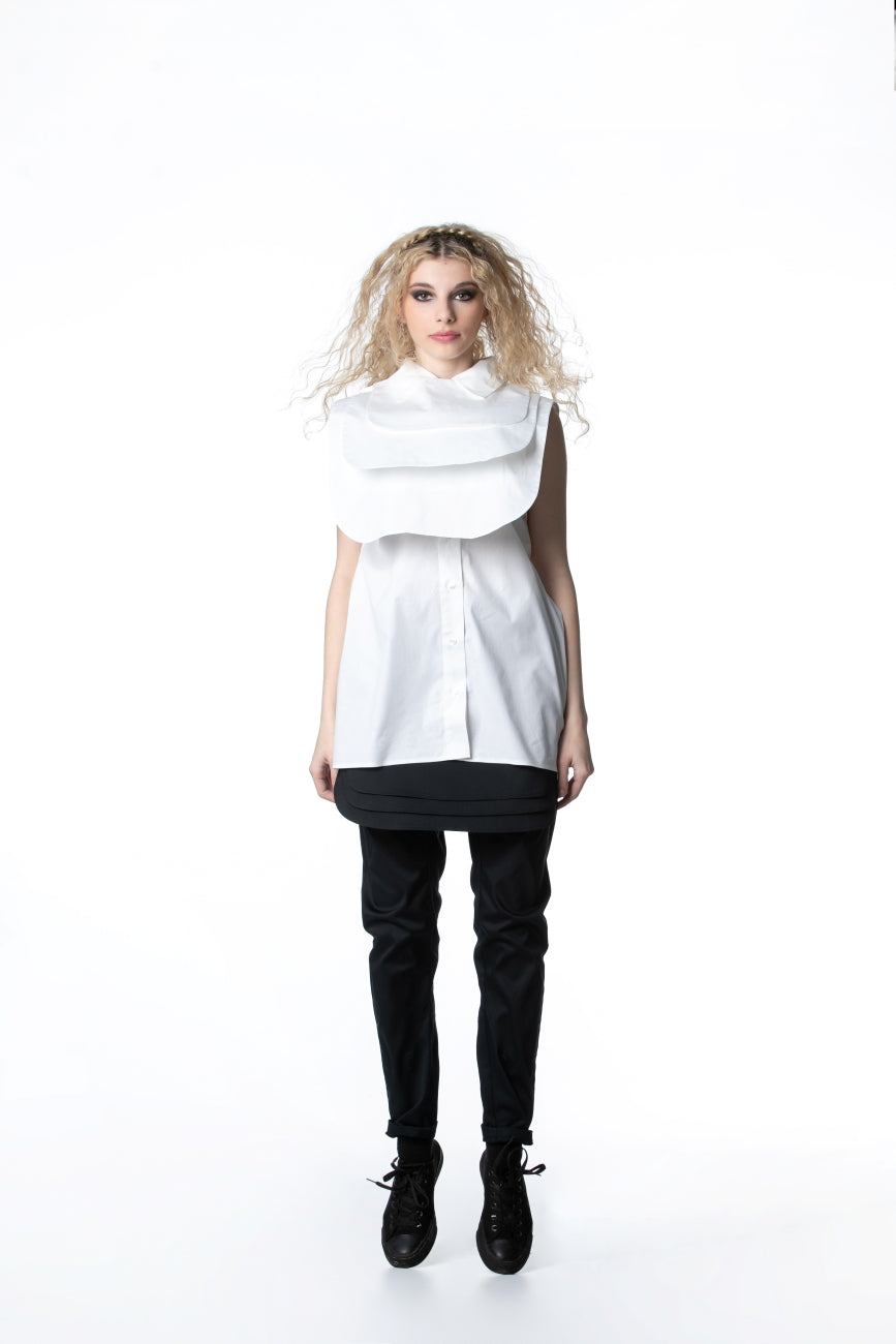 White Asymmetrical Jabot Shirt In White