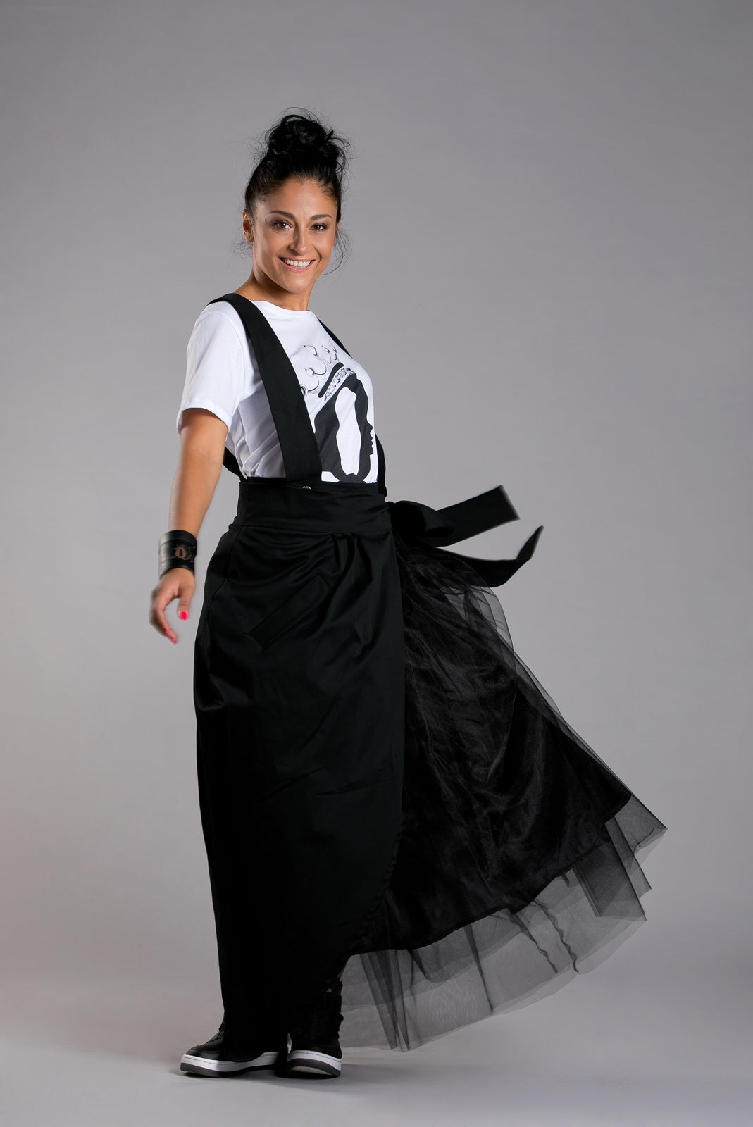 Black Maxi Skirt with Suspenders