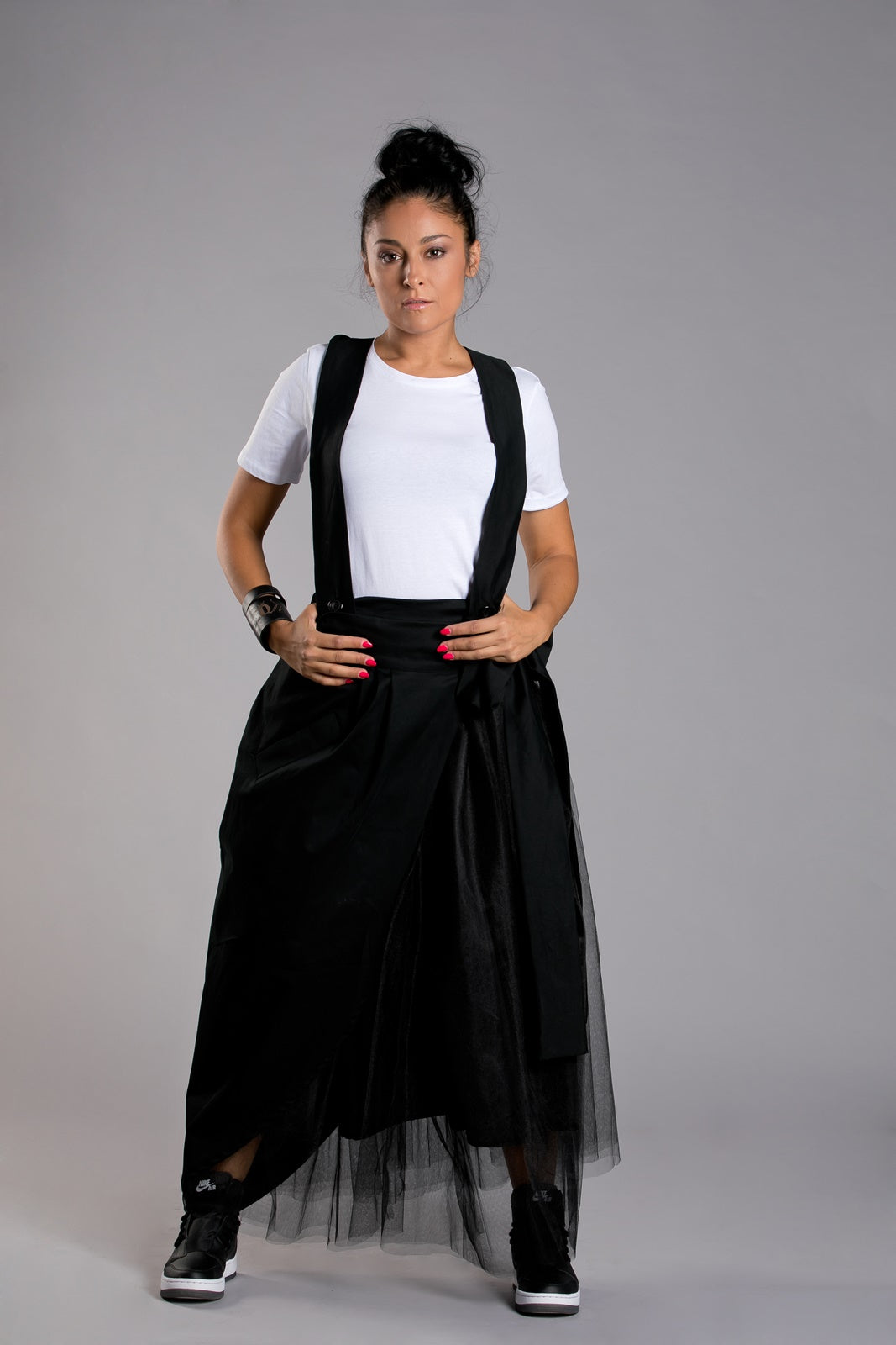 Black Maxi Skirt with Suspenders