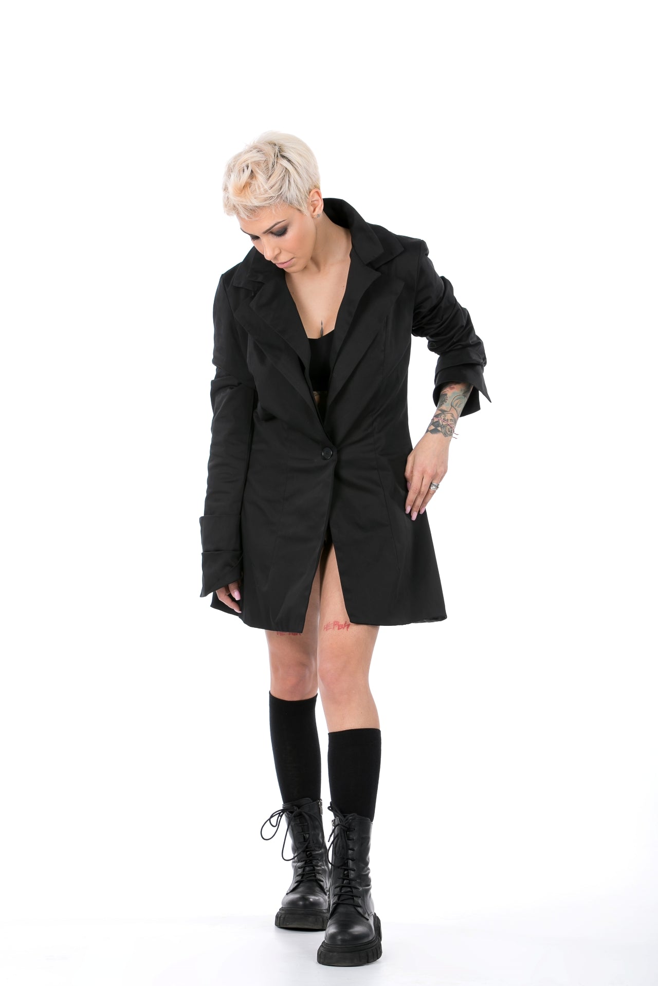 Black Cotton Blazer With Double Collar