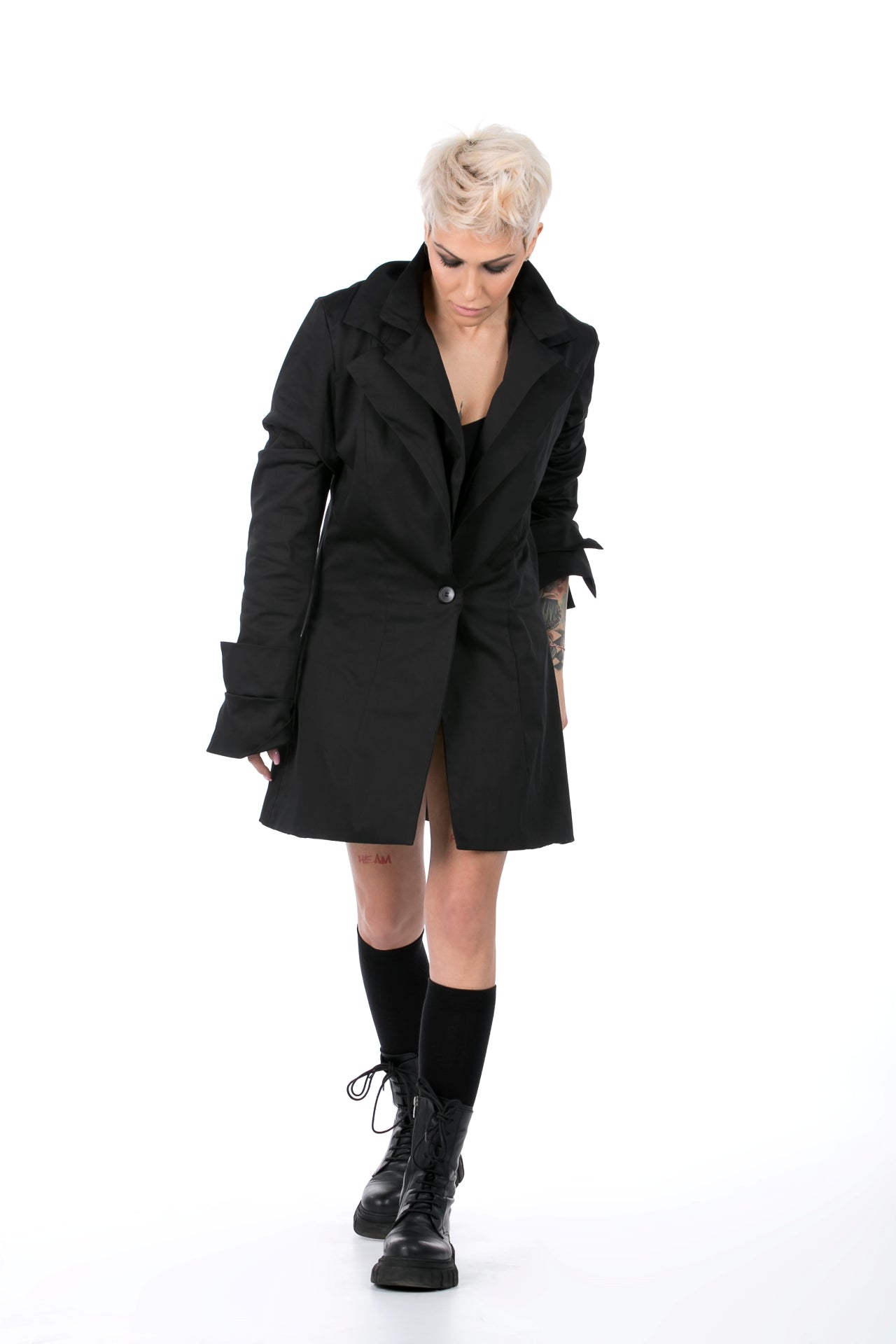 Black Cotton Blazer With Double Collar