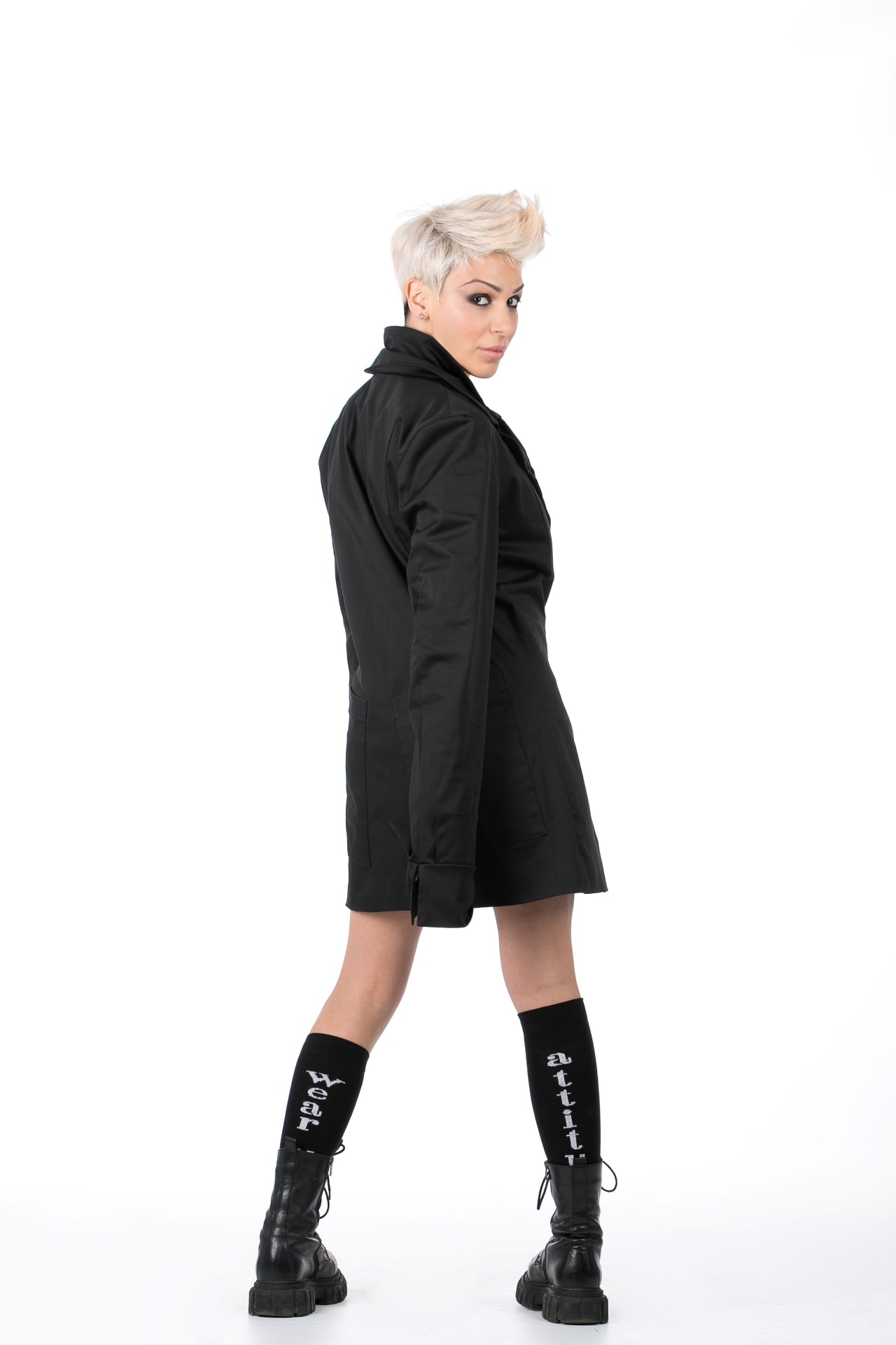 Black Cotton Blazer With Double Collar
