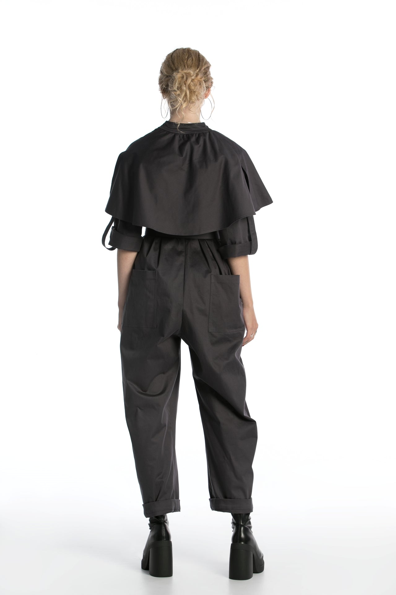 Cotton Jumpsuit with Belt and Back Pockets