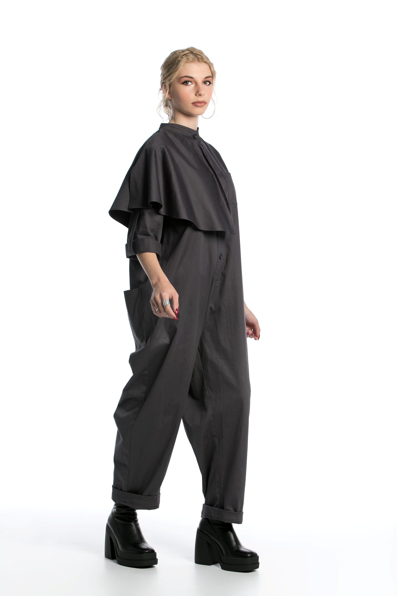 Cotton Jumpsuit with Belt and Back Pockets