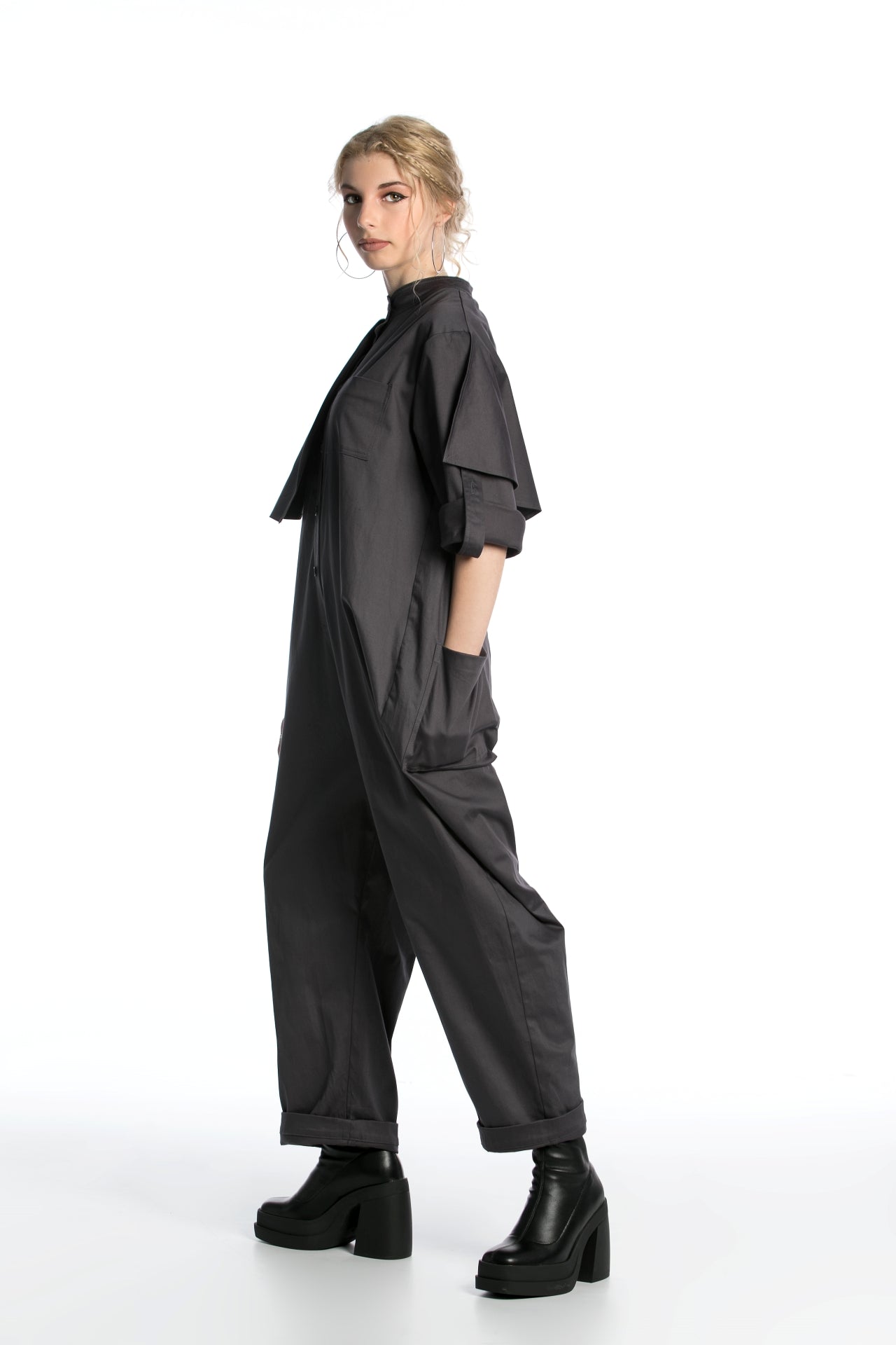 Cotton Jumpsuit with Belt and Back Pockets