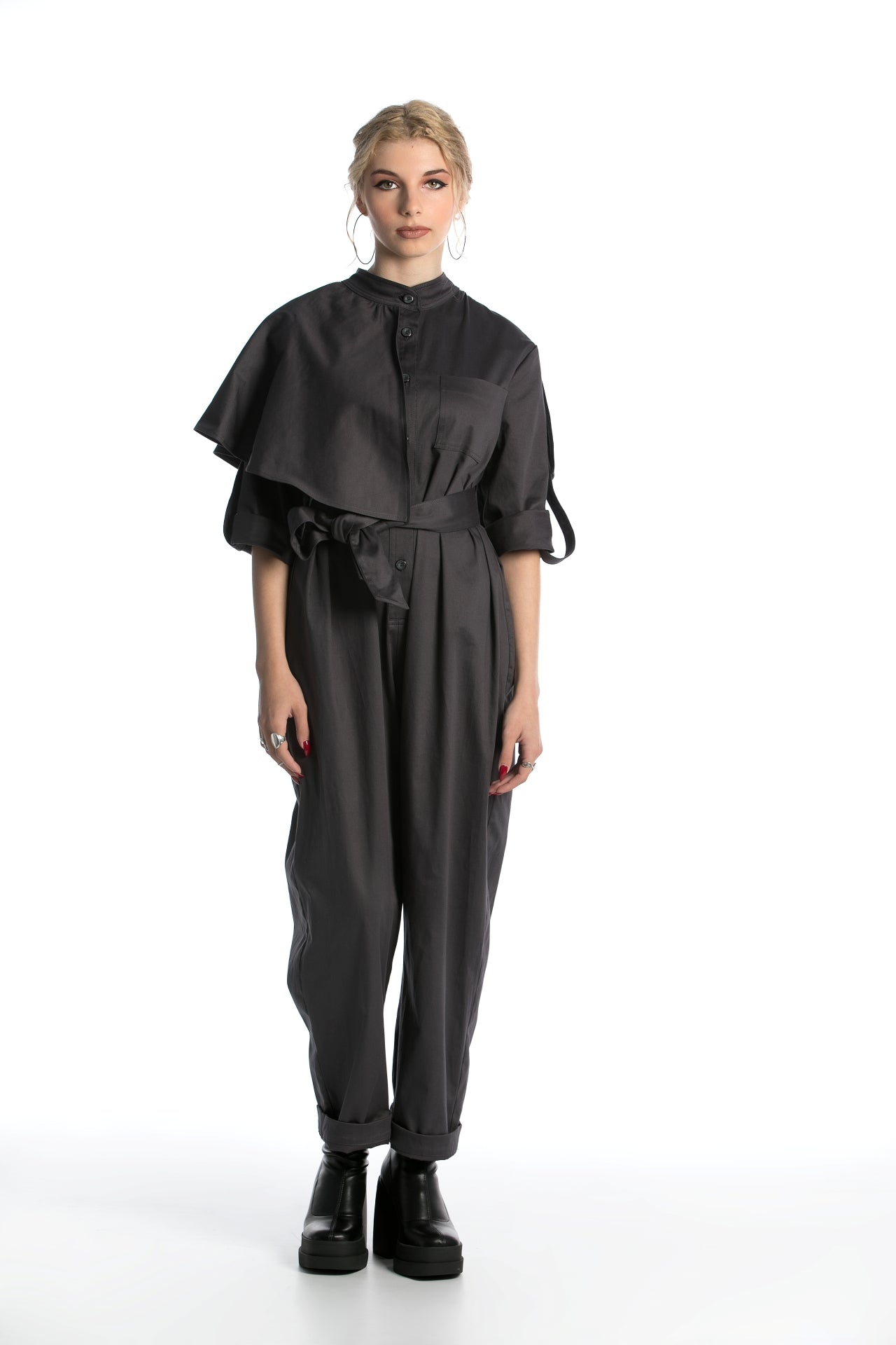 Cotton Jumpsuit with Belt and Back Pockets