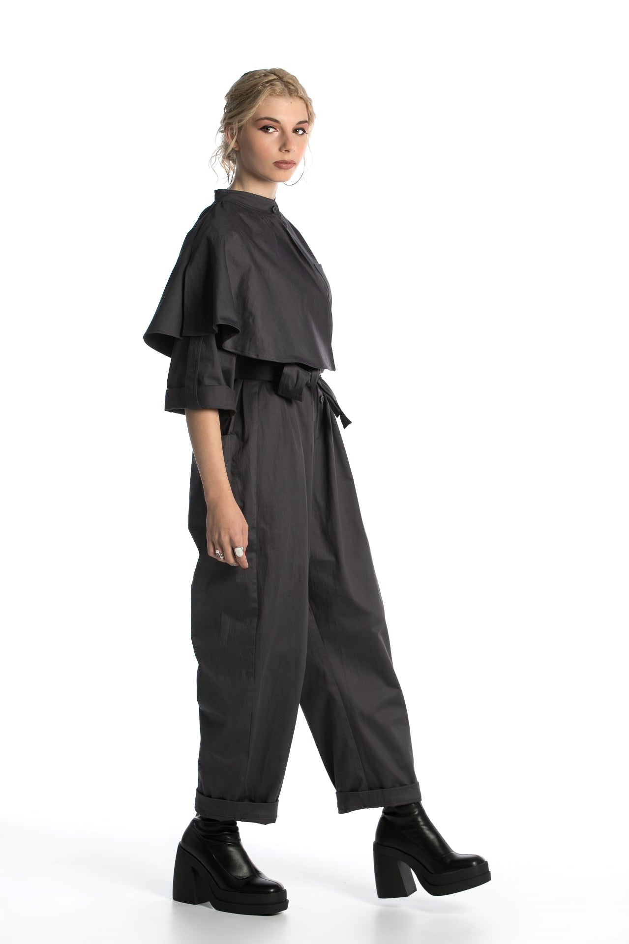 Cotton Jumpsuit with Belt and Back Pockets