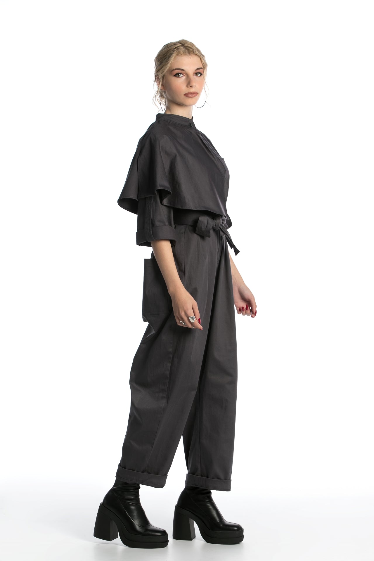 Cotton Jumpsuit with Belt and Back Pockets