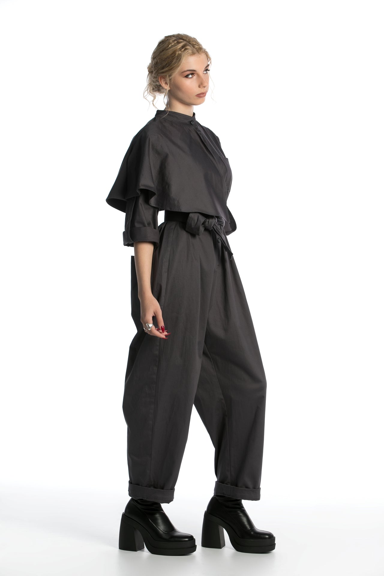 Cotton Jumpsuit with Belt and Back Pockets