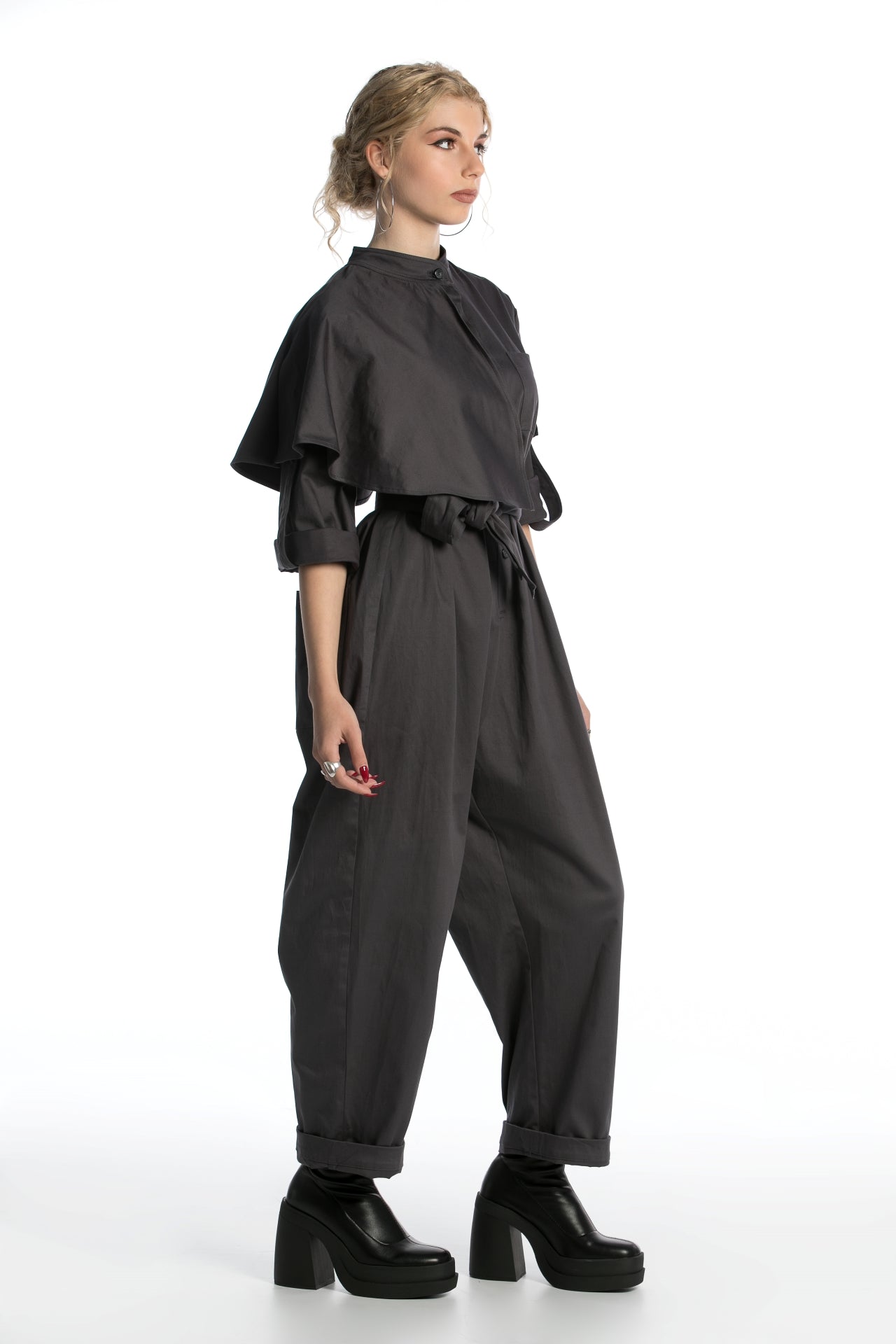 Cotton Jumpsuit with Belt and Back Pockets