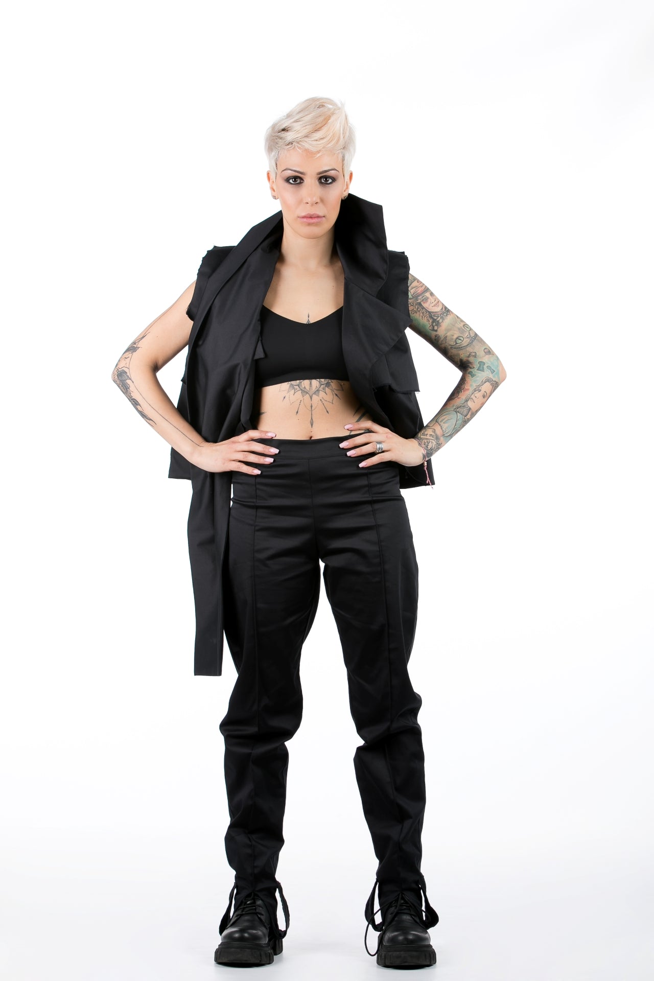 Extravagant Black Vest With Shawl Collar