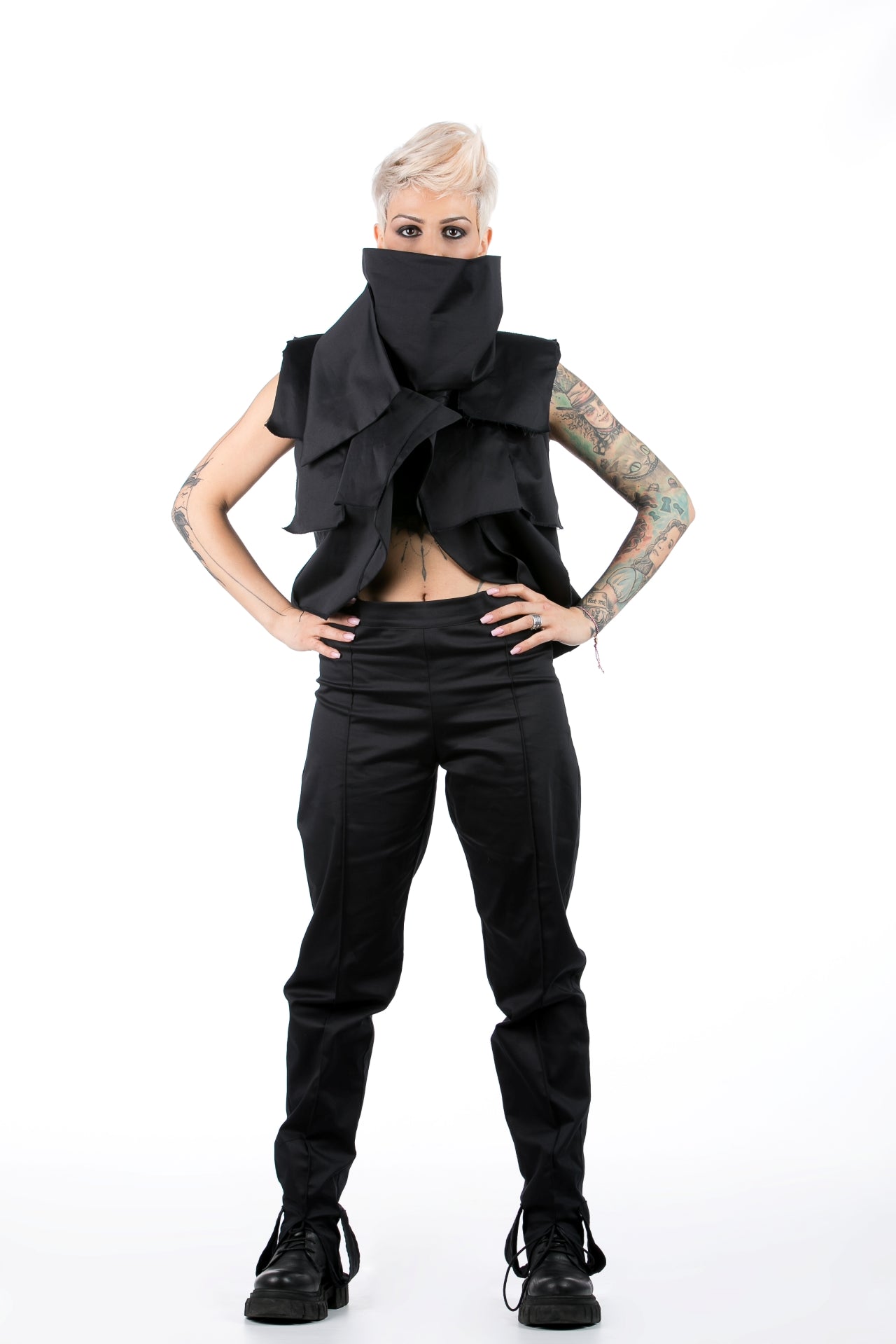 Extravagant Black Vest With Shawl Collar