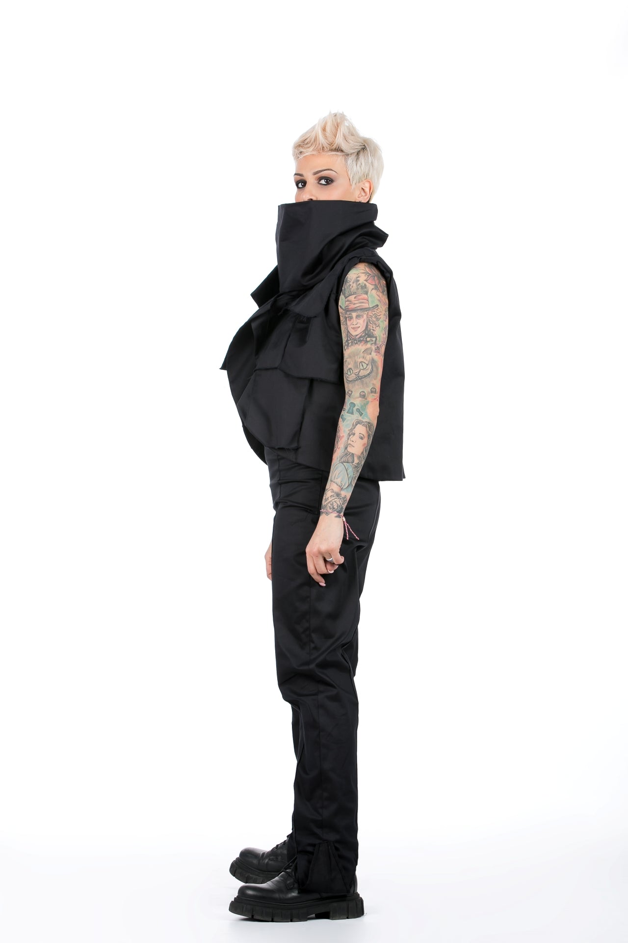 Extravagant Black Vest With Shawl Collar