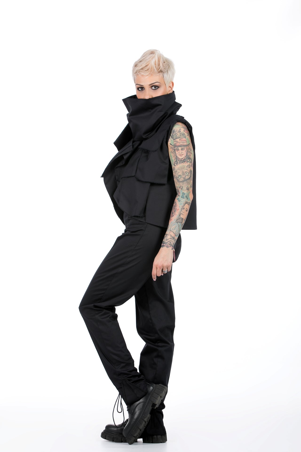 Extravagant Black Vest With Shawl Collar