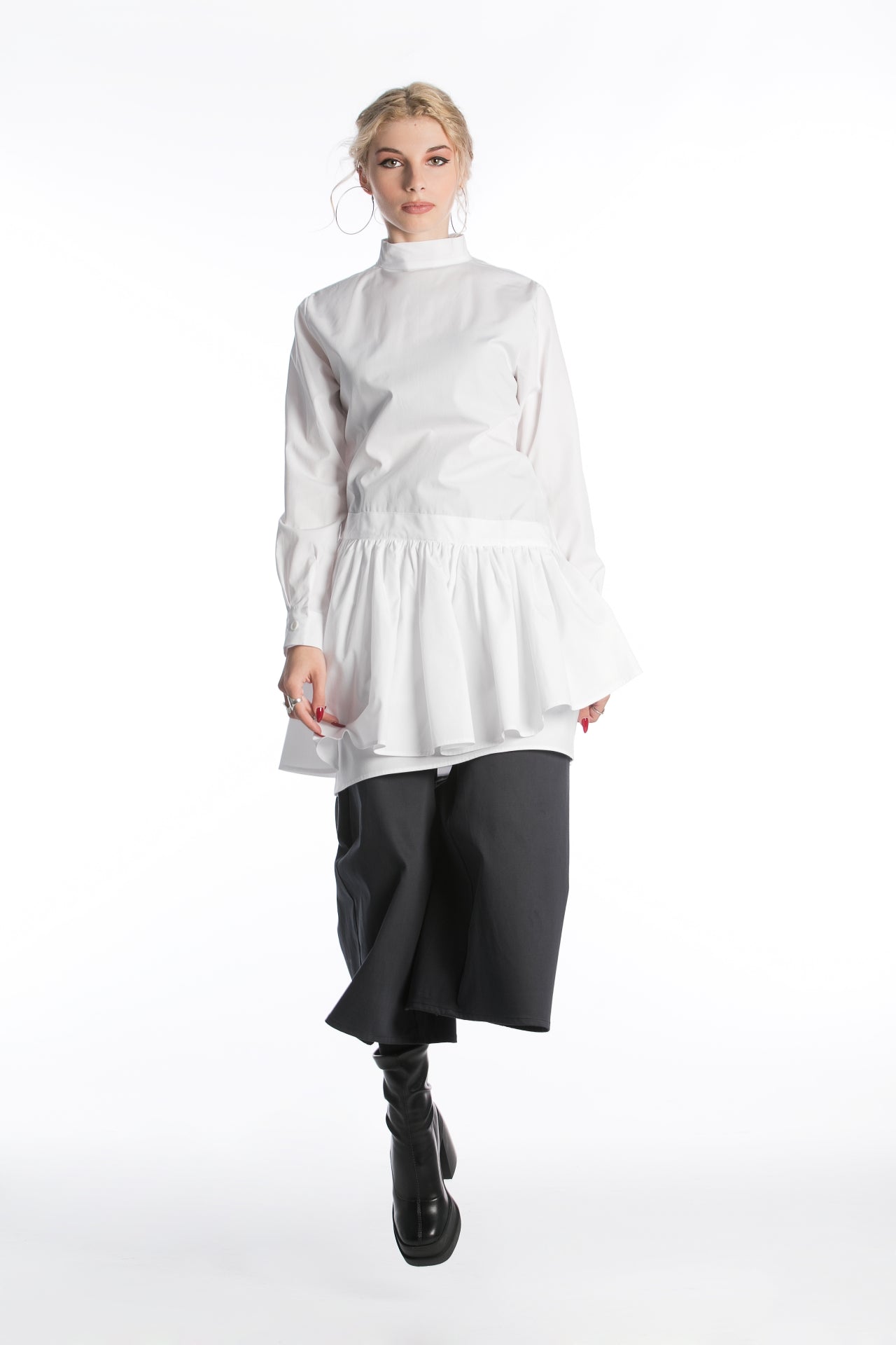 White Tunic Shirt With High Neck