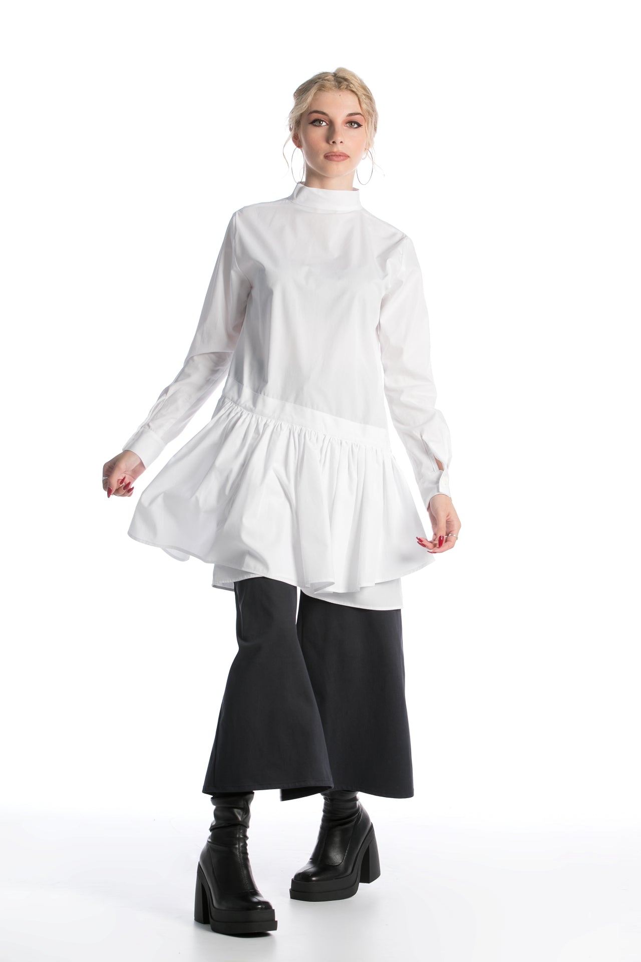 White Tunic Shirt With High Neck