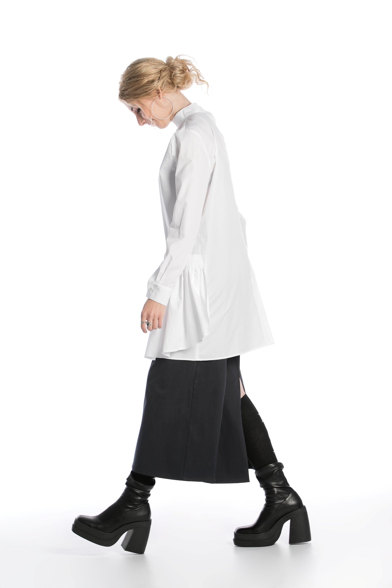 White Tunic Shirt With High Neck