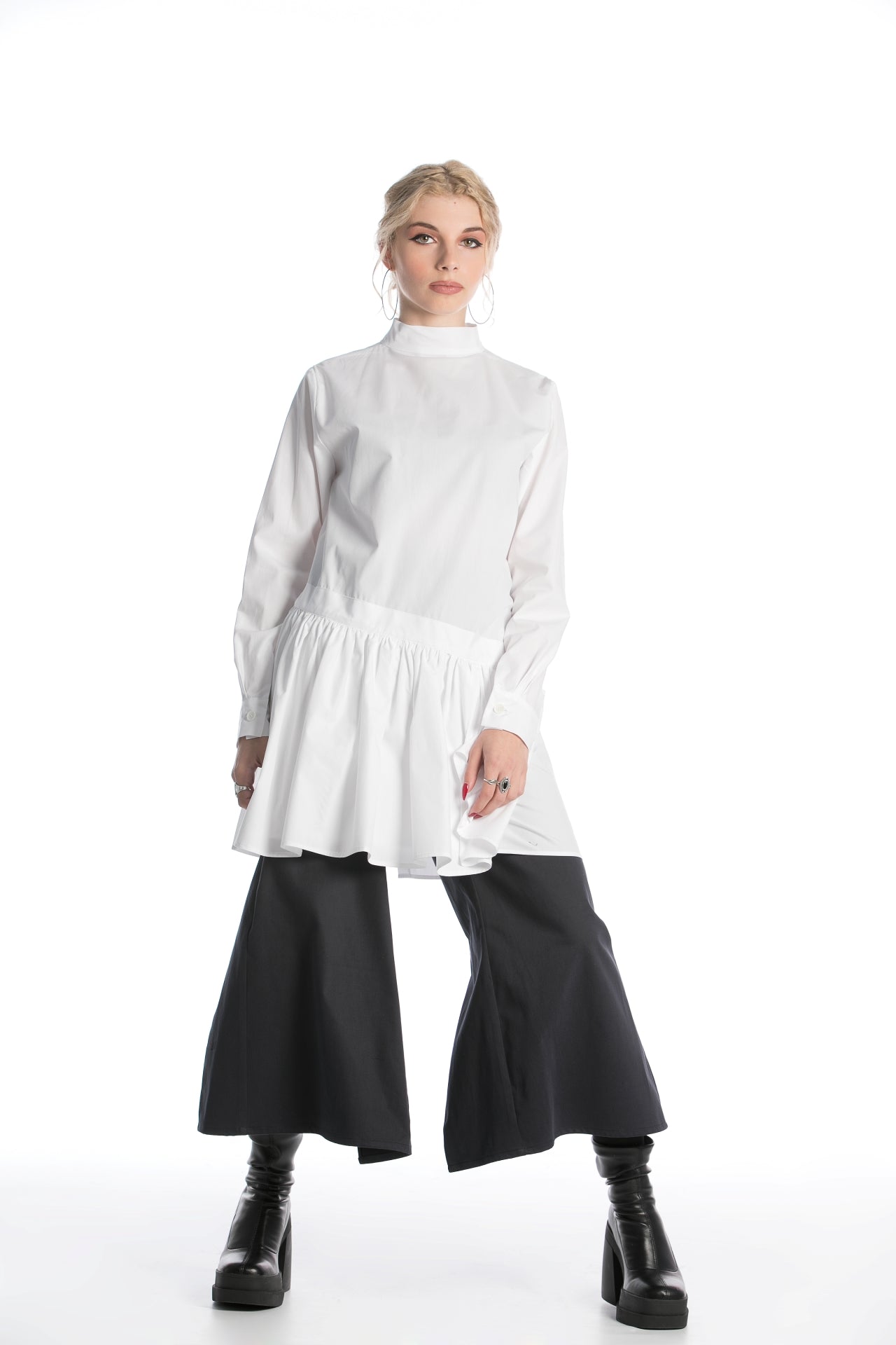 White Tunic Shirt With High Neck