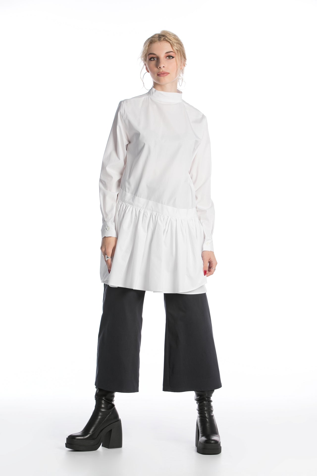 White Tunic Shirt With High Neck