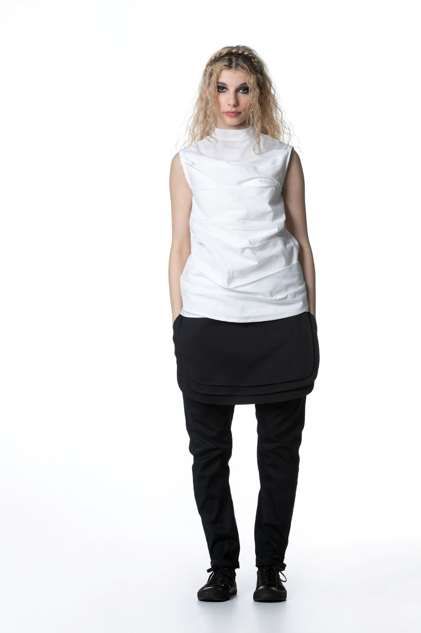 White Asymmetrical Jabot Shirt In White