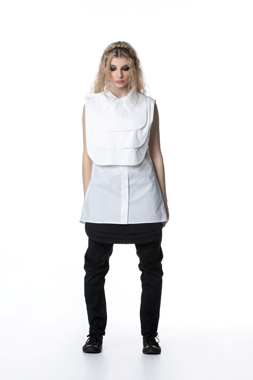 White Asymmetrical Jabot Shirt In White