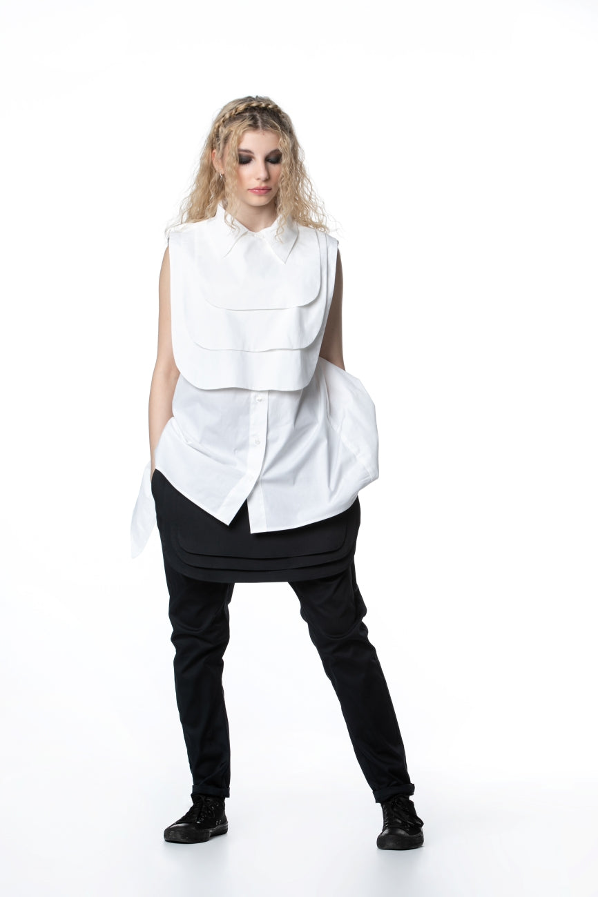 White Asymmetrical Jabot Shirt In White